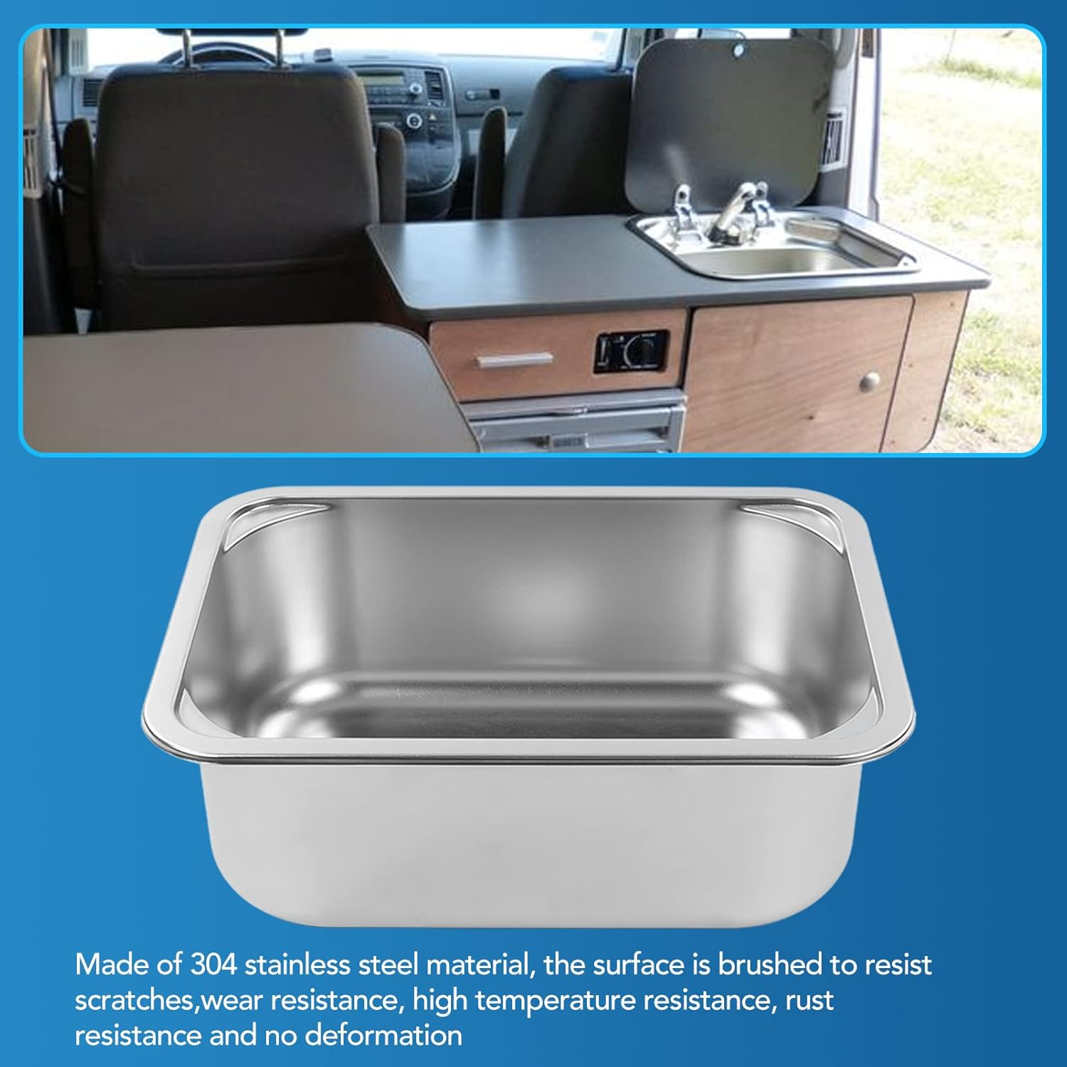 Jiawu Stainless Steel RV Sink, Space Saving Drop in Hand Wash Basin Sink with 40Mm Drain, Large Capacity Single Bowl Sink for Rvs, Campervans, Yachts, Boats, Kitchen, 345X245X136Mm