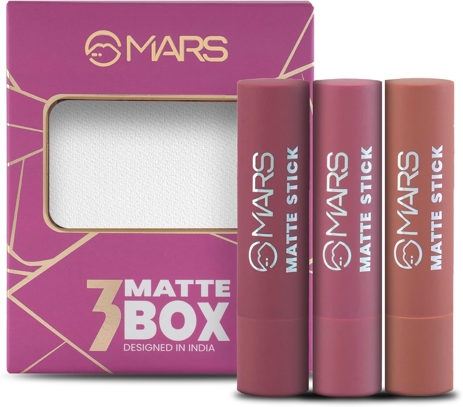 MARS Matte Box Set of 3 Lipsticks for Women | Long-Lasting | Smooth Finish | Moisturising | One Swipe Pigmentation | (3X3.2 Gm) (02-Peaches & Nudes) image number 2