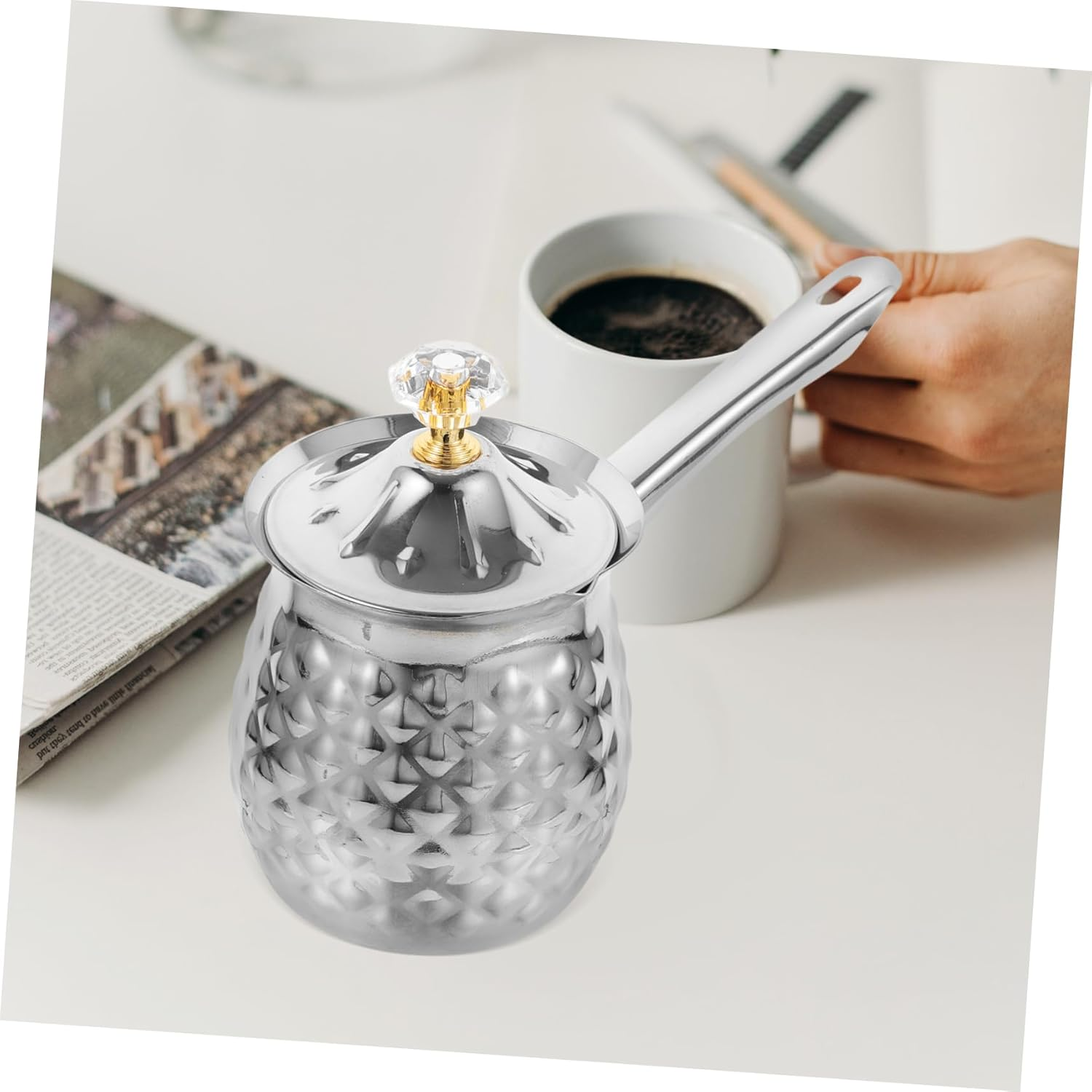 CATIEBYE Stainless Steel Coffee Pot Turkish Pot for Milk Heating Side Handle for Espresso and Coffee Brewing at Home image number 6