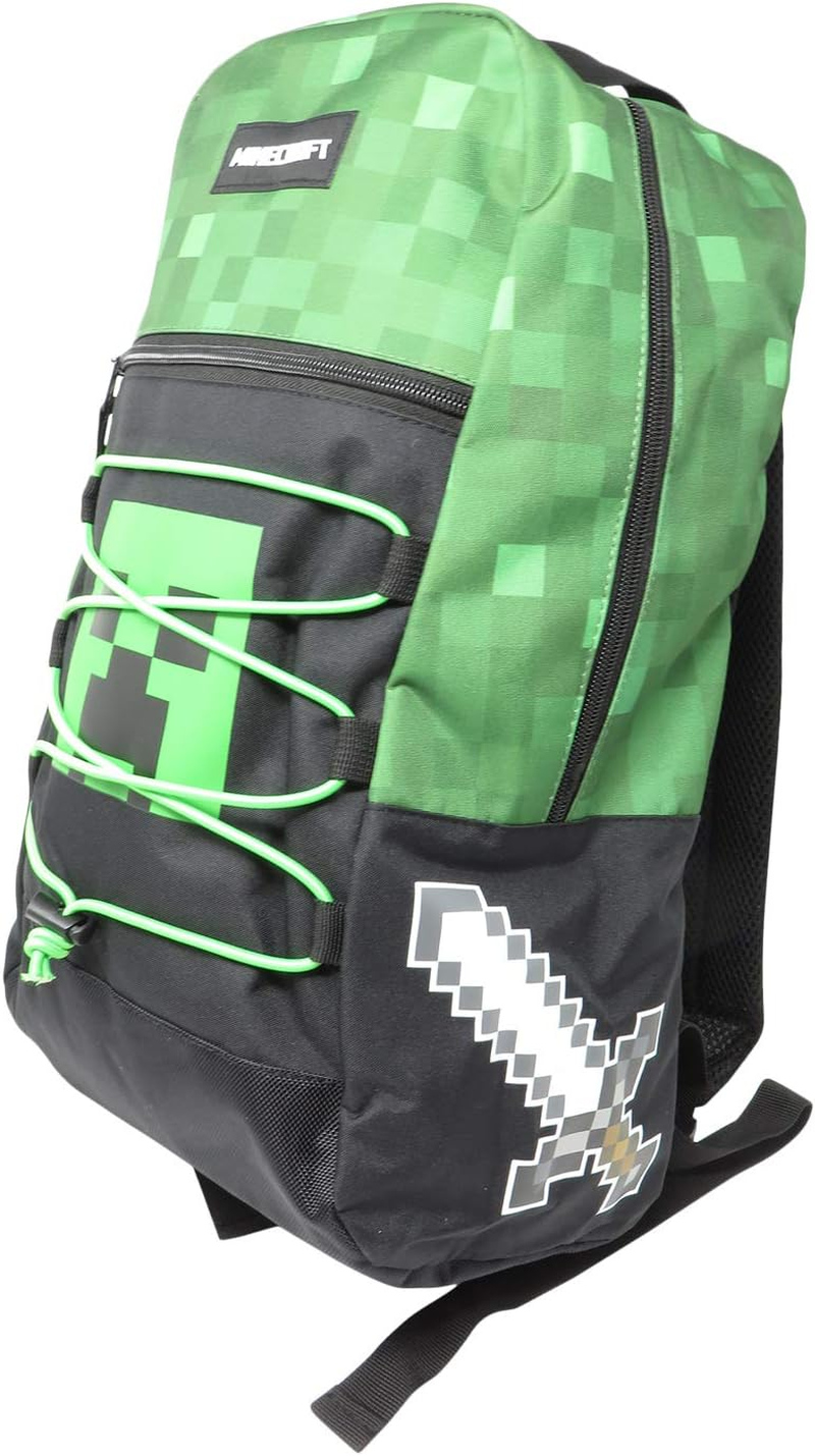Minecraft Creeper Allover Print Backpack Bookbag, Green, One Size, Traveling image number 1