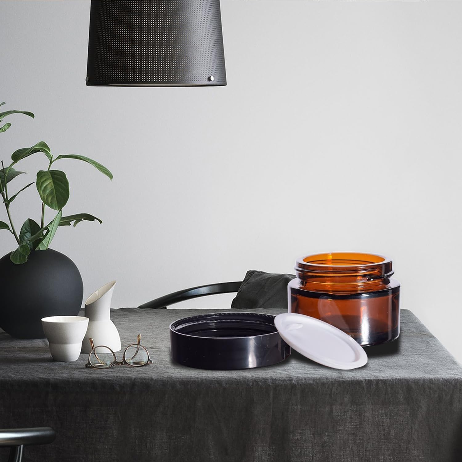 FRAKMU 6PCS 1Oz Amber Glass Jars, Empty Cosmetic Lotion Containers with Inner Liners and Black Lids, Small Containers with Lids for Creams, Mini Cosmetic Jars, Travel Size Bottles for Beauty image number 4