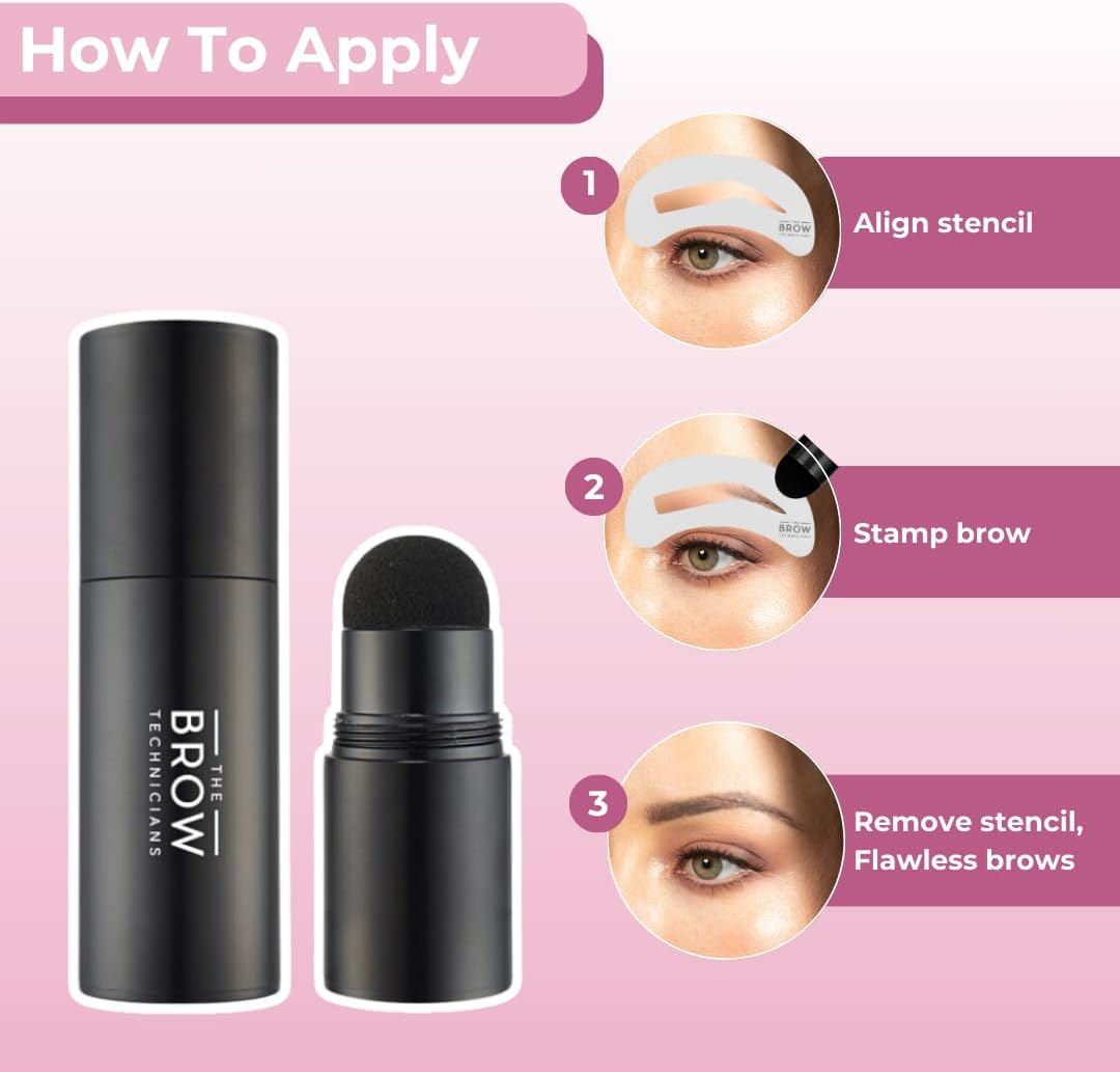 The Brow Technicians Eyebrow Stamping Kit - 10 Stencils, Instant Eyebrows, Powder Stamp, Time-Saving, Beginner-Friendly, Long-Lasting, Water-Resistant - Espresso image number 3