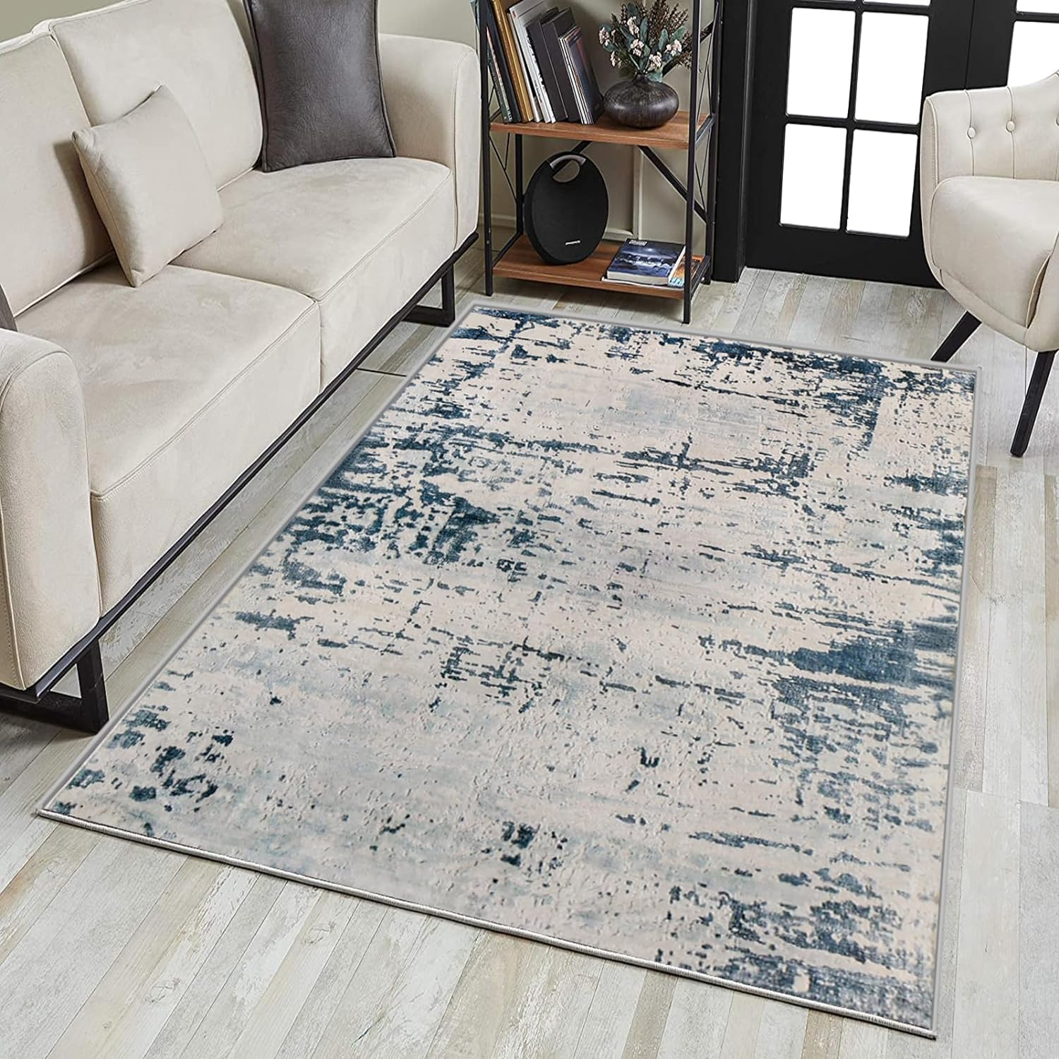 Asiinnsy Mordern Abstract Rug Soft Washable Carpet Non-Slip Area Rug for Living Room Bedroom Indoor Home Decor Medium Pile Floor Mat (Abstract Blue, 120 * 160Cm) image number 7