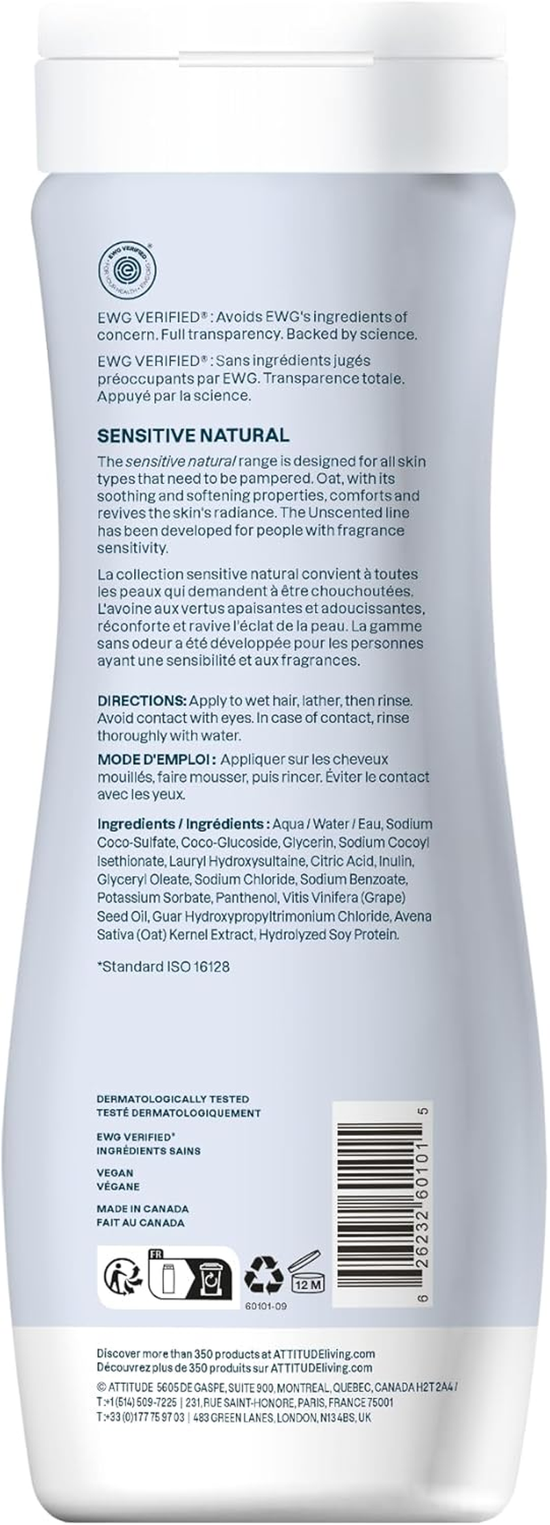 ATTITUDE Sensitive Skin, Hypoallergenic Shampoo, Fragrance Free, 16 Fl. Oz. image number 5