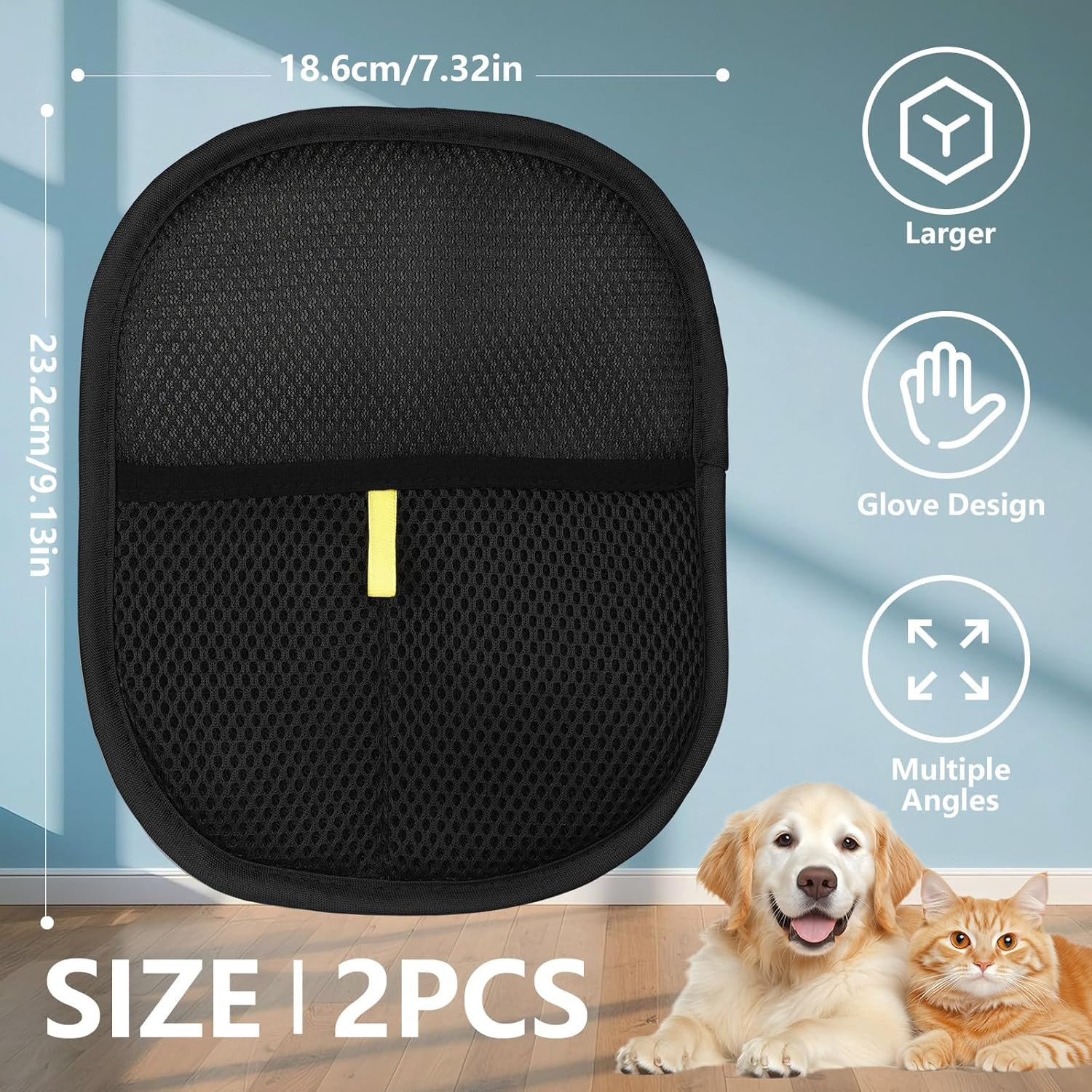 2 Pcs Pets Hair Remover, Larger Electrostatic Pet Hair Removers Cat & Dog Grooming Gloves Reusable Washable Highly Effective Lint Roller for Furniture Car Seats Clothes Carpet Curtain Couch