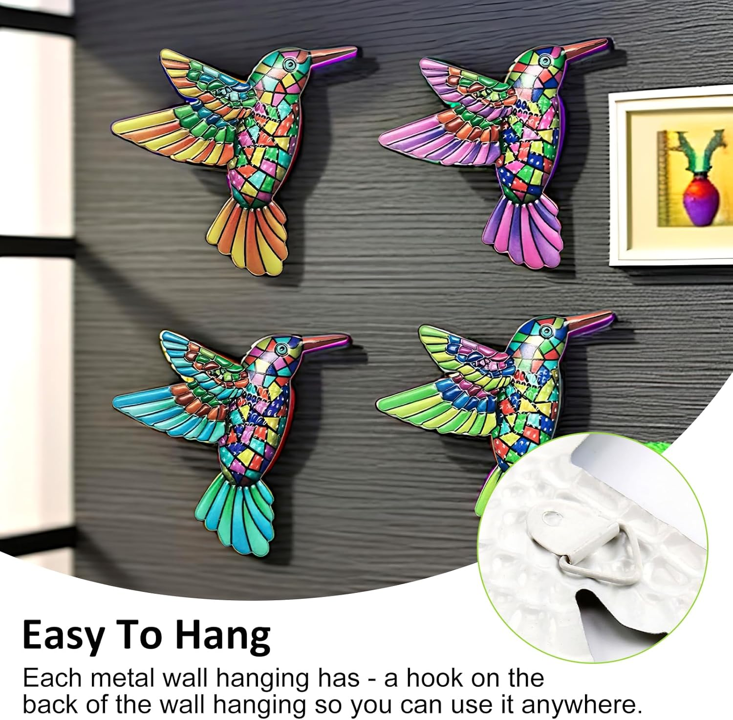 Kiki Fancy 4-Piece Hummingbird Metal Garden Wall Art Decorations - Outdoor Garden Fence Decorations Wall Ornaments for Fence, Yard Patio image number 1