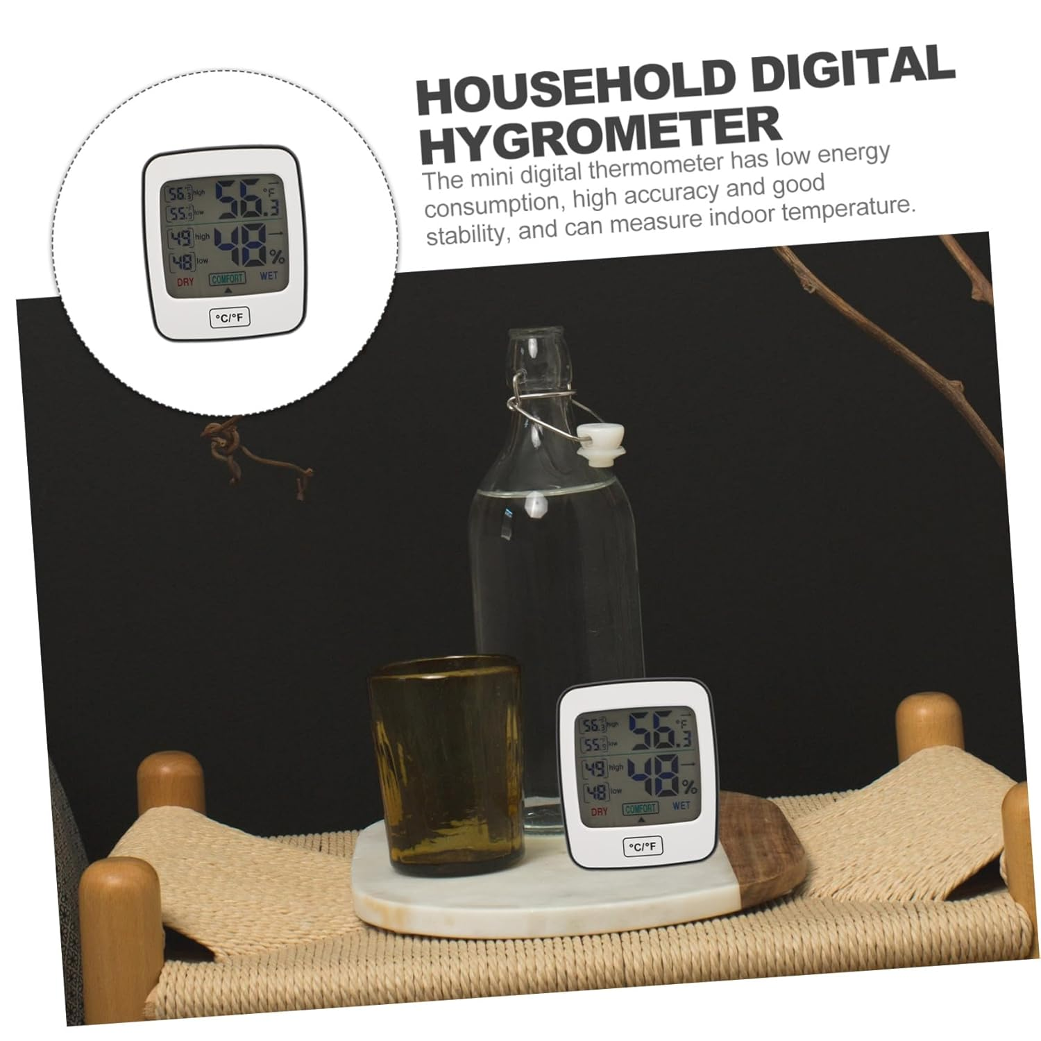 Digital Hygrometer with Large Screen Display for Indoor Temperature and Humidity Monitoring Accurate Abs Material Thermometer for Home Office Kitchen Bedroom and Basement