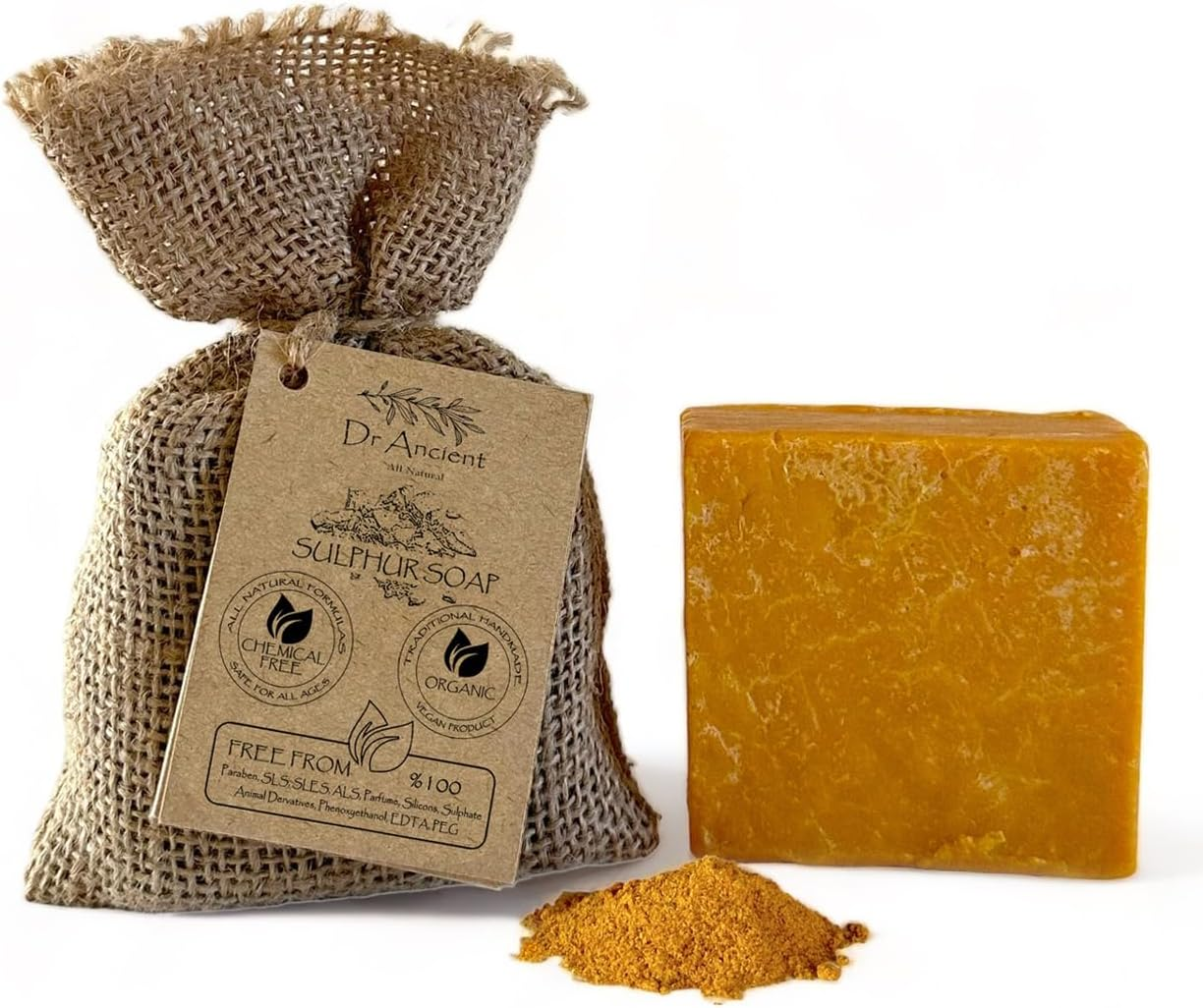 Dr.Ancient Sulphur Soap Bar Organic Natural Vegan Traditional Handmade Antique - Antibacterial, Effective for Acne - Absolutely No Chemicals! Pure Natural Soap! image number 6