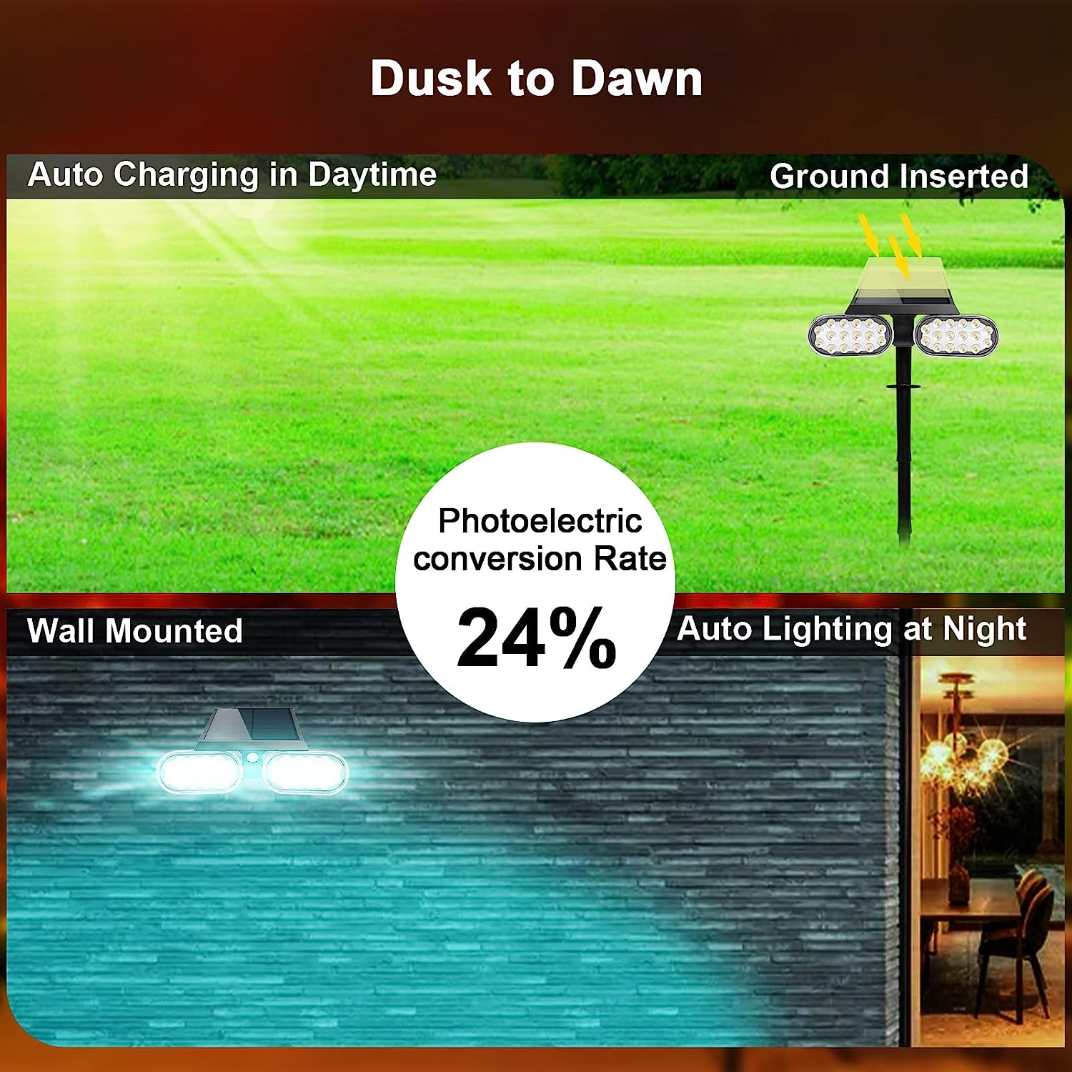 Solar Spotlights Outdoor Waterproof, Dusk to Dawn Color Changing Solar Light Solid 7 Colors, Stake Solar Lights Keep on All Night (4-Pack) image number 3