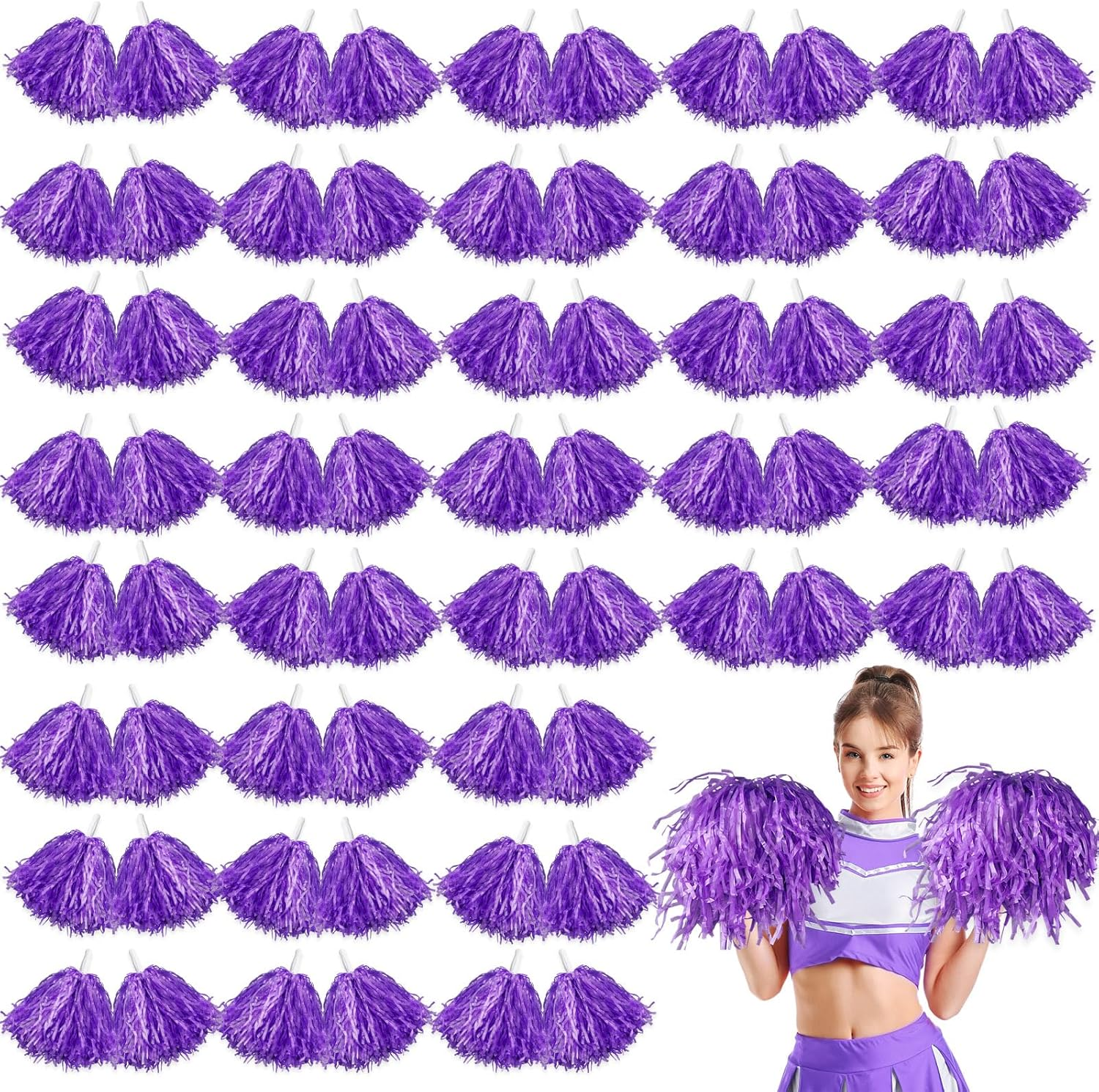 Meooeck 80 Pcs Cheerleading Pom Poms Sports Dance Cheer Pompoms with Handles Plastic Cheerleader Stuff for Sport Gymnastics Adults Cheering Team Party Decorations(Yellow) - Purple