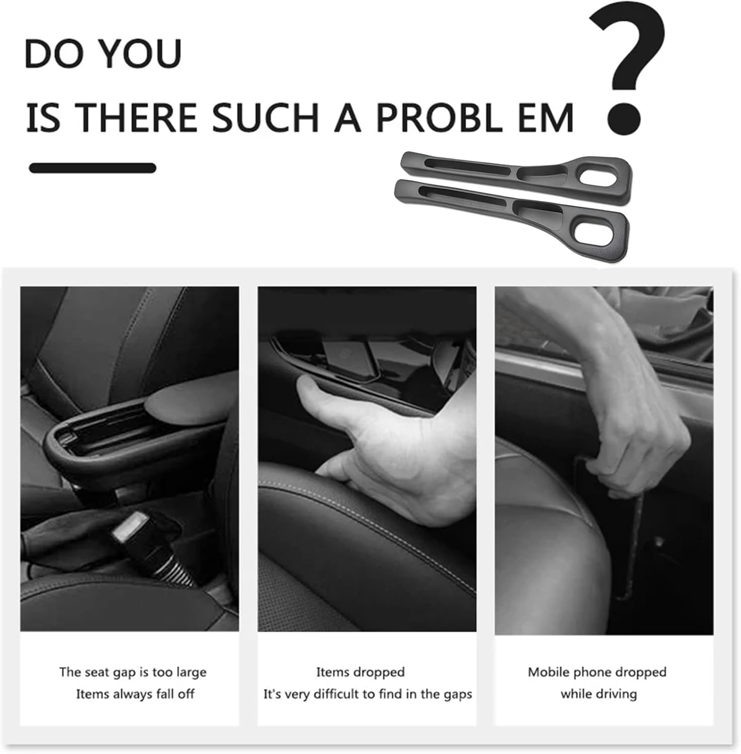 2PCS Car Seat Gap Filler with 2 Car Seat Hooks,Multifunctional Seat Side Gap Filler with Phone Holder Organizer,Universal Seat Side Gap Filler for Car,Suv and Trucks,Prevents Falling Items(Black) image number 2