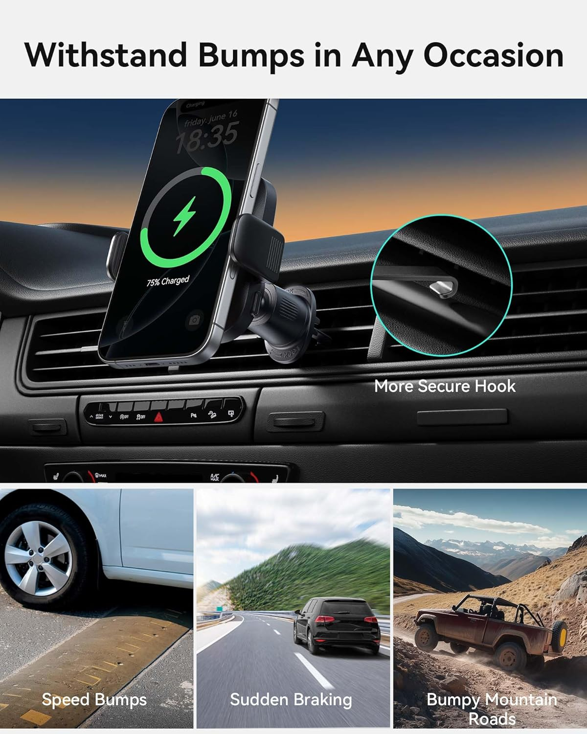 INIU Qi2 15W Car Phone Holder Wireless Charger, Ultra-Stable 22N for Magsafe Car Mount Charger with Cooling Fins & RGB Lighting ONLY Compatible with Iphone 16/15 / 14/13 / 12 Series [White]