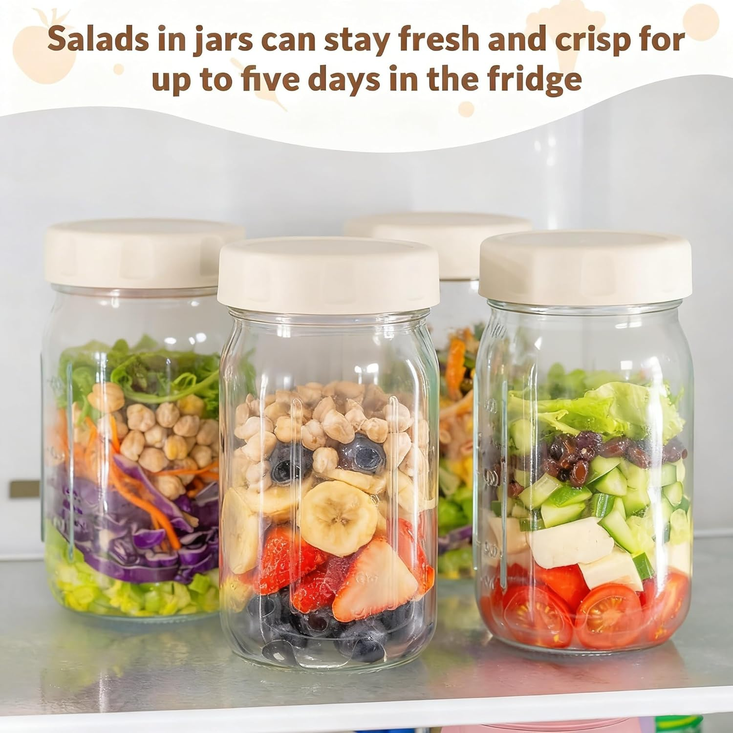 Telfun 4 Pack Glass Salad Jars with Lids Meal Prep, Leakproof Salad Container for Lunch, 32Oz Mason Jars image number 5
