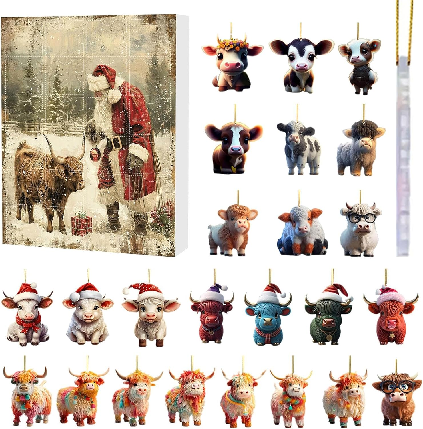 Highland Cattle,Christmas 2024,Cute Highland Cow 2024，Collectible Funny Cow Set, for Kids & Adults