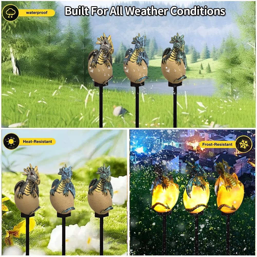 YZYOE 3 Pack Solar Energy Dragons Pet Light, Garden Decoration Resin Cute Animal Ground Lamp,Wireless Dusk to Dawn LED Sconce Lights Waterproof.