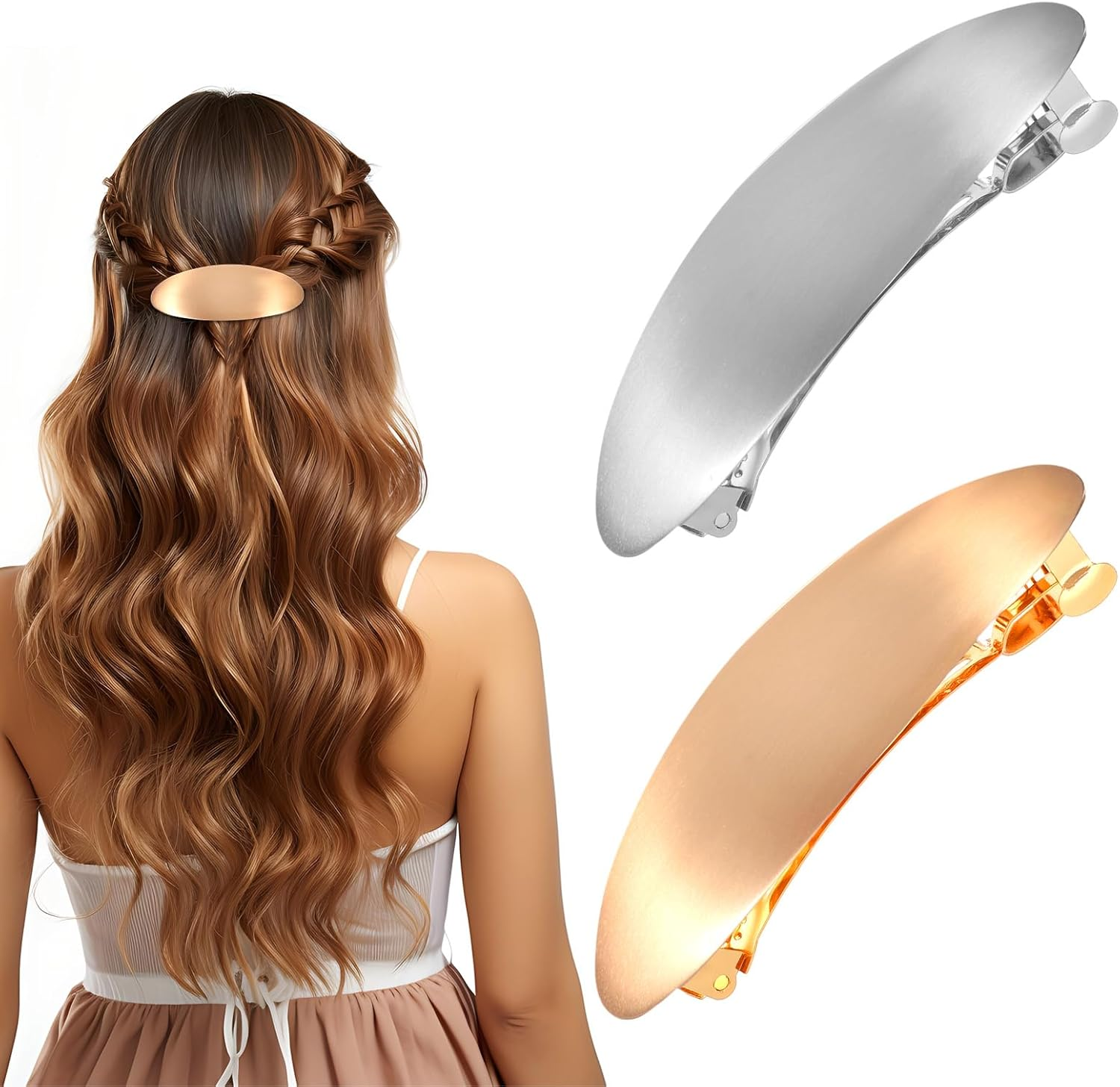 1 X Metal Hair Clip Gold, Simple French Hair Clip, Silver Oval Hair Clips, Women'S Hair Clip, Small Flat for Women, Girls, Thin Hair, Thick Hair (3 Inches) image number 5