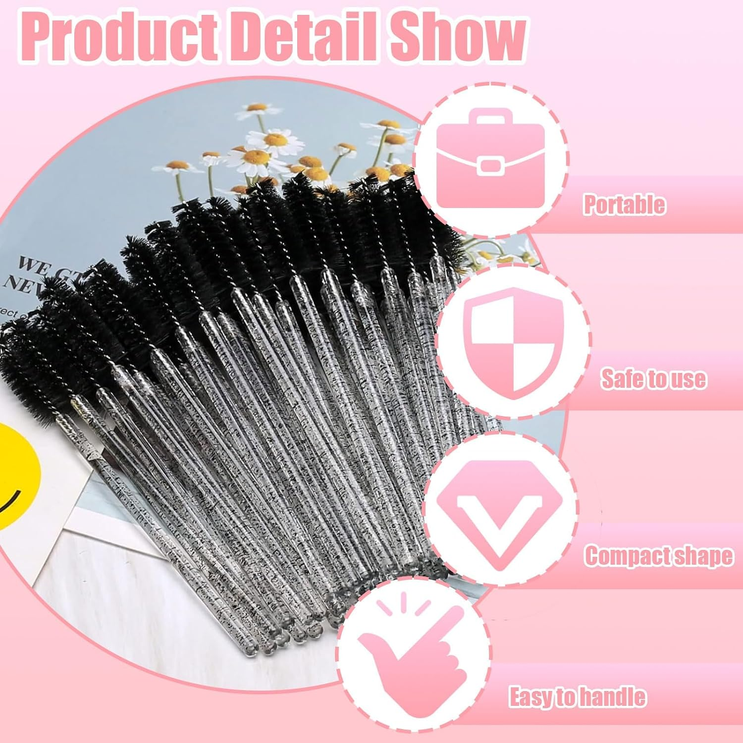 Eyelash Brush,100Pcs Mascara Wands, Disposable Eyelash Brushes, Crystal Lash Wands for Eye Lash Extension, Eyebrow and Makeup (Black)