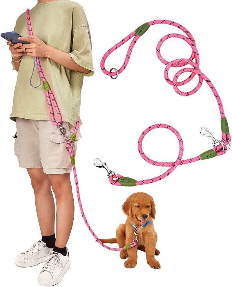 Hands Free Dog Leash Waist & Crossbody Rope with Slip Lead Durable for 2 Dogs Nylon Reflective Heavy Duty Hiking Bungee Leash for Small Large Dogs (Black) - Multicolor image number 5