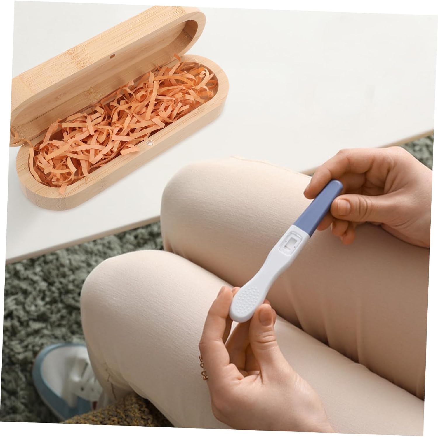 CLISPEED Wooden Pregnancy Test Reveal Box Surprise Keepsake for Grandparents Announcement Souvenir Wooden Pregnancy Test Box image number 5