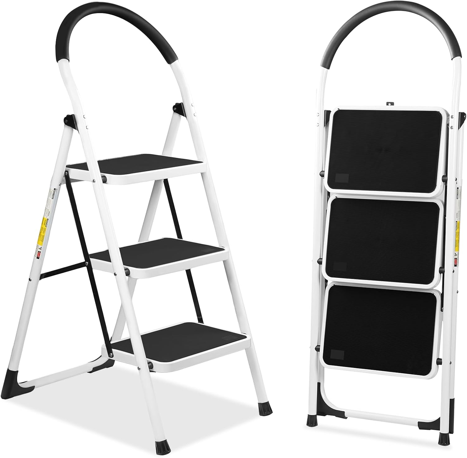 3 Step Ladder, Folding Step Stool, Portable Household Stepladder with Widen Pedal, Portable Non-Slip Rubber Mat, for Kitchen Pantry Closets Home Office, Holds up to 150 KG image number 5
