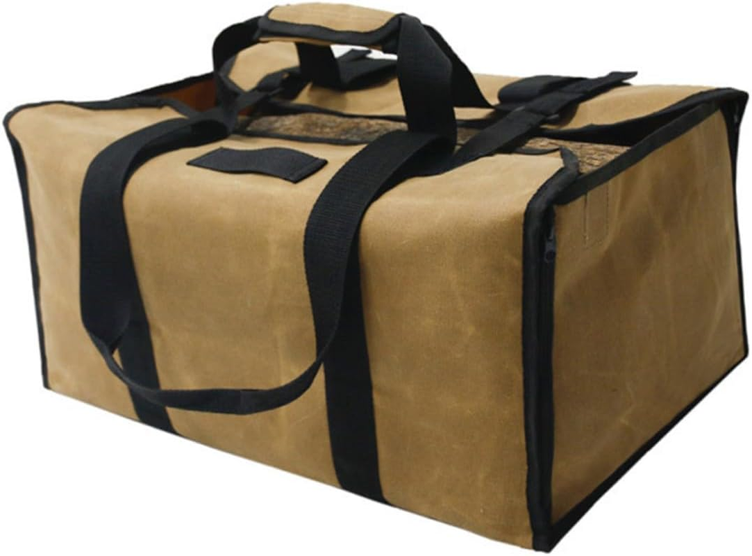 SECFOU Waxed Canvas Firewood Handbag Capacity Log Tote with Metal Buckle Handles for Outdoor Grilling and Fireplace Storage image number 4