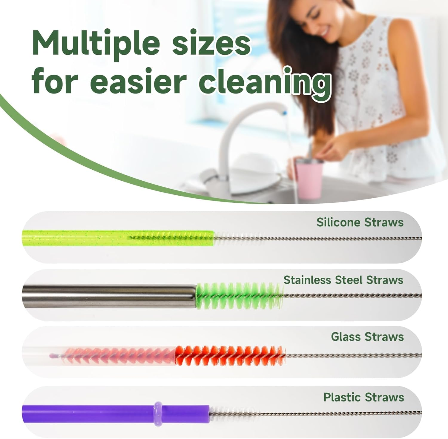 Klexic Reusable Long Colored Straw Cleaner Brush Set 12" Bendable 9 Pack,Capable of Cleaning Various Metal, Silicone, Plastic, Bamboo,Glass Straws Tubes Diameters Ranging from 4-16Mm