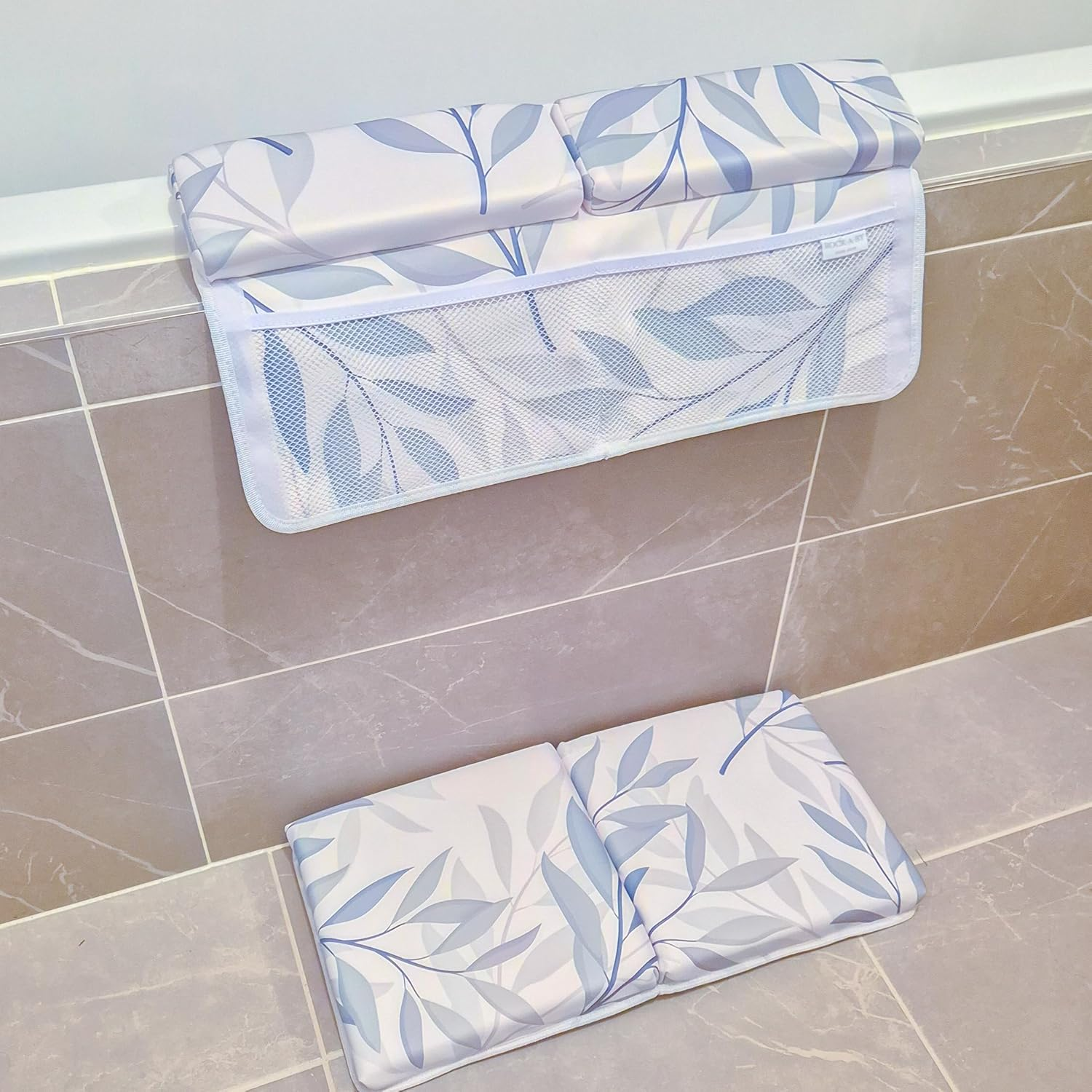 Baby Bath Kneeler and Elbow Rest Pad Set - Super Thick Kneeler and Elbow Pad with Toy Storage and Organiser Pockets (Australian Eucalyptus, 58Cm W X 52Cm L X 4Cm H)