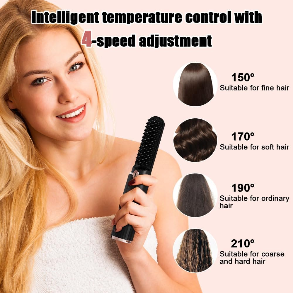 Mesen Cordless Hair Straightening Brush, Negative Ion Hair Straighteners Comb for Women, USB-C Rechargeable, 20S Fast Heating & 4 Temp Settings Smooth Hair with Temp Display for Travel image number 5