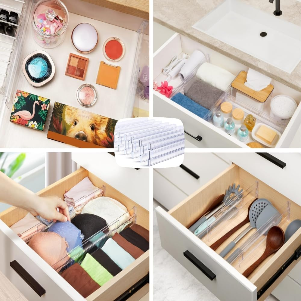 Changyeah 8 Pack Drawer Dividers Organizers,11.83-20.47"Adjustable Dresser Drawer Divider,Drawer Organizer Silverware and Utensils Separators, Wardrobe Storage Organization image number 2