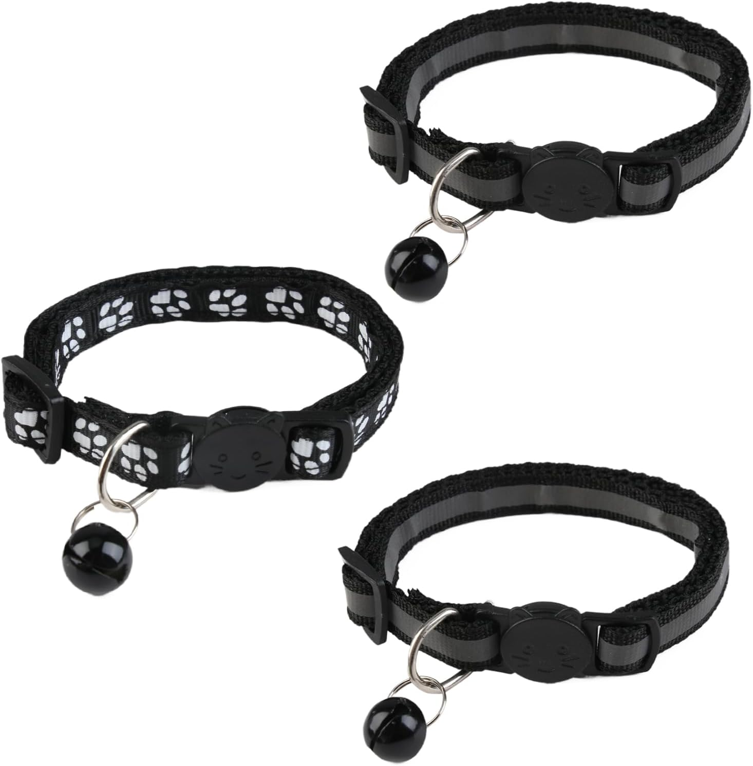 Pack of 3 Reflective Cat Collar with Safety Clasp and Bell, Cat Collar Release Click Buckle Set Adjustable Kitten Safety Collar Cat Collars, 19-32 Cm