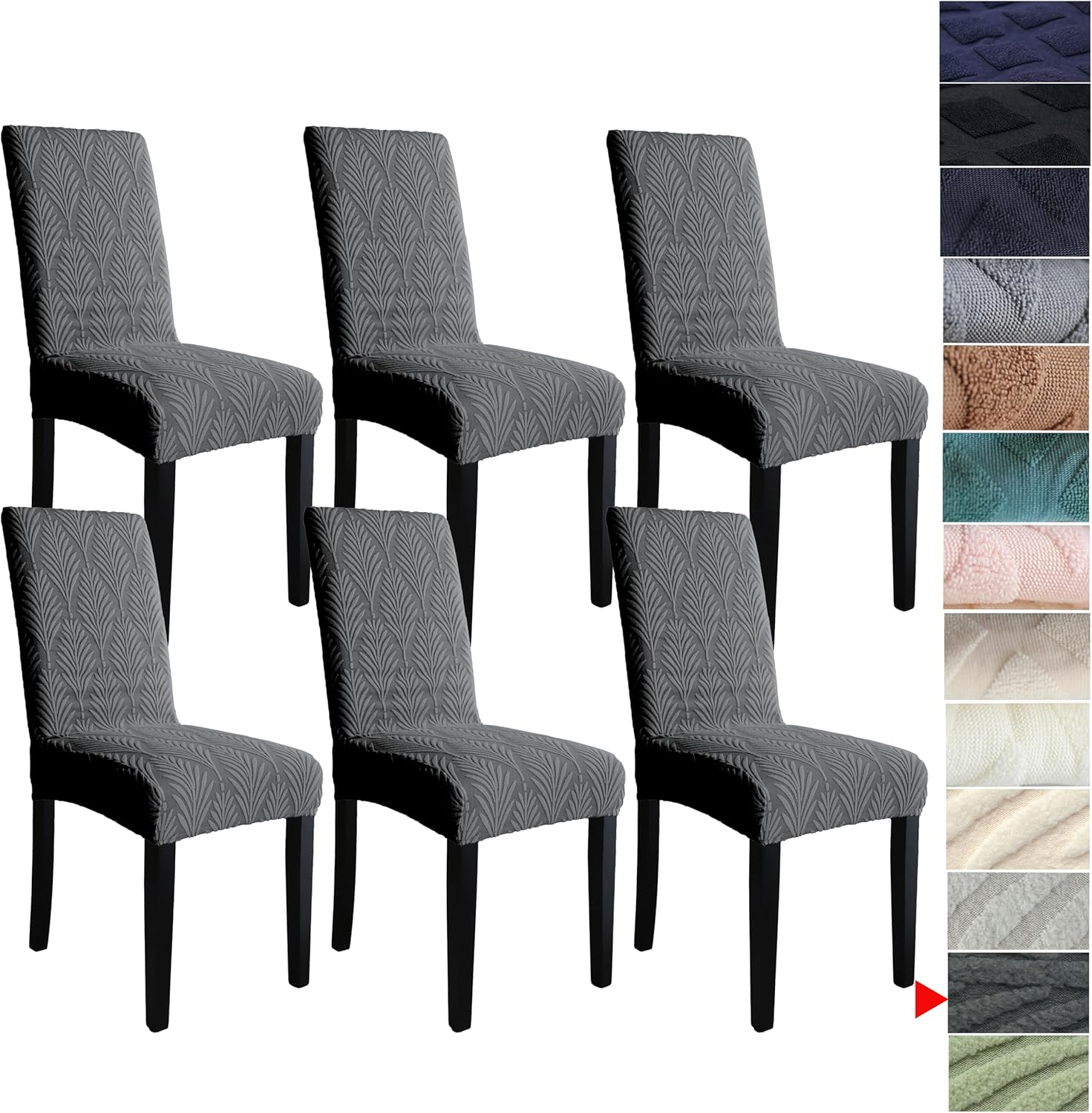 Dining Chair Covers, Stretch Kitchen Chairs Covers,Jacquard Dining Chair Covers Set of 6,Removable Washable Dining Chair Covers for Home Living Room Kitchen Banquet Hotel (6, Leaves-Medium Grey) - 6, Diamond-Beige image number 3