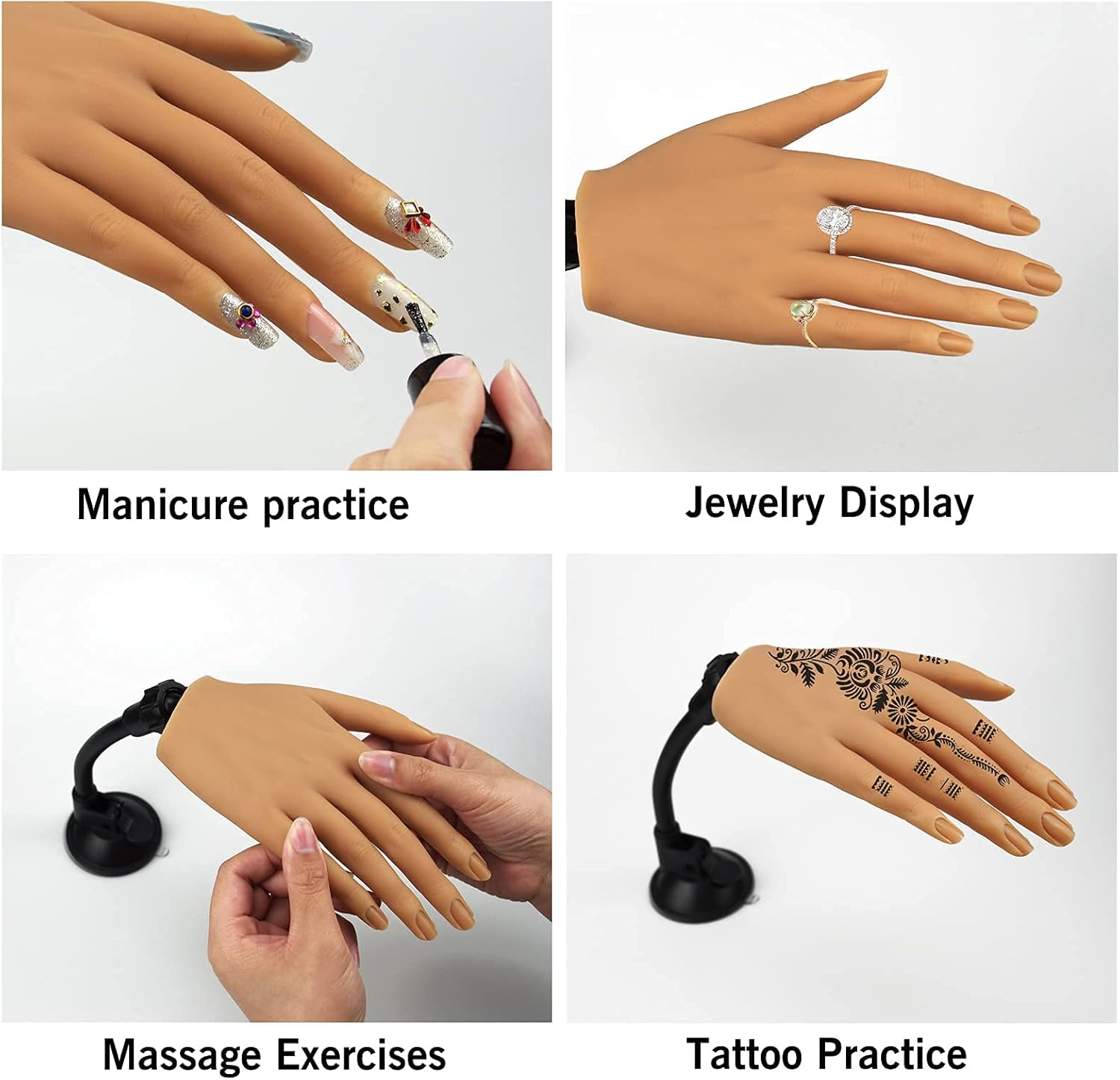 Silicone Practice Hand for Acrylic Nails, Bendable Female Mannequin Life Size Practice Hand with Stand for Nails Practice Nail Art Tools (3#-2P) image number 6