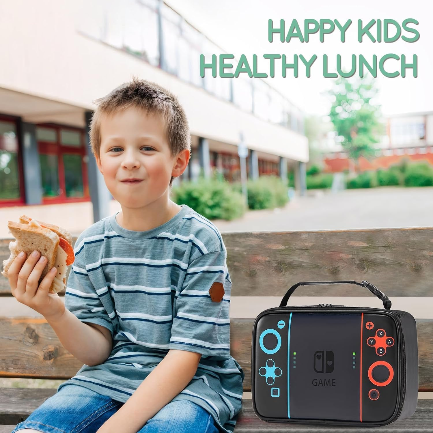 Kids Lunch Box,Boy Insulated Lunch Bag Game Lunch Box Leather Waterproof Thermal Cooler Bag School Daycare Lunch Boxes for Boys Girls Kids Toddlers Teen