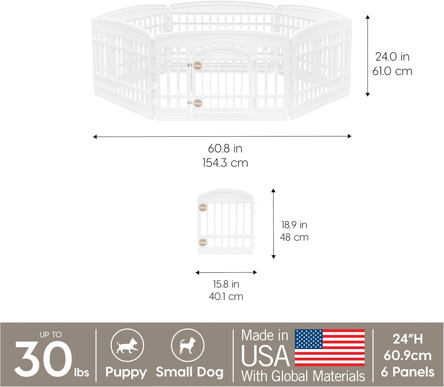 IRIS USA 24" Exercise 6-Panel Pet Playpen with Door, Dog Playpen for Puppy Small Dogs Keep Pets Secure Easy Assemble Easy Storing Customizable Non-Skid Rubber Feet, White image number 5