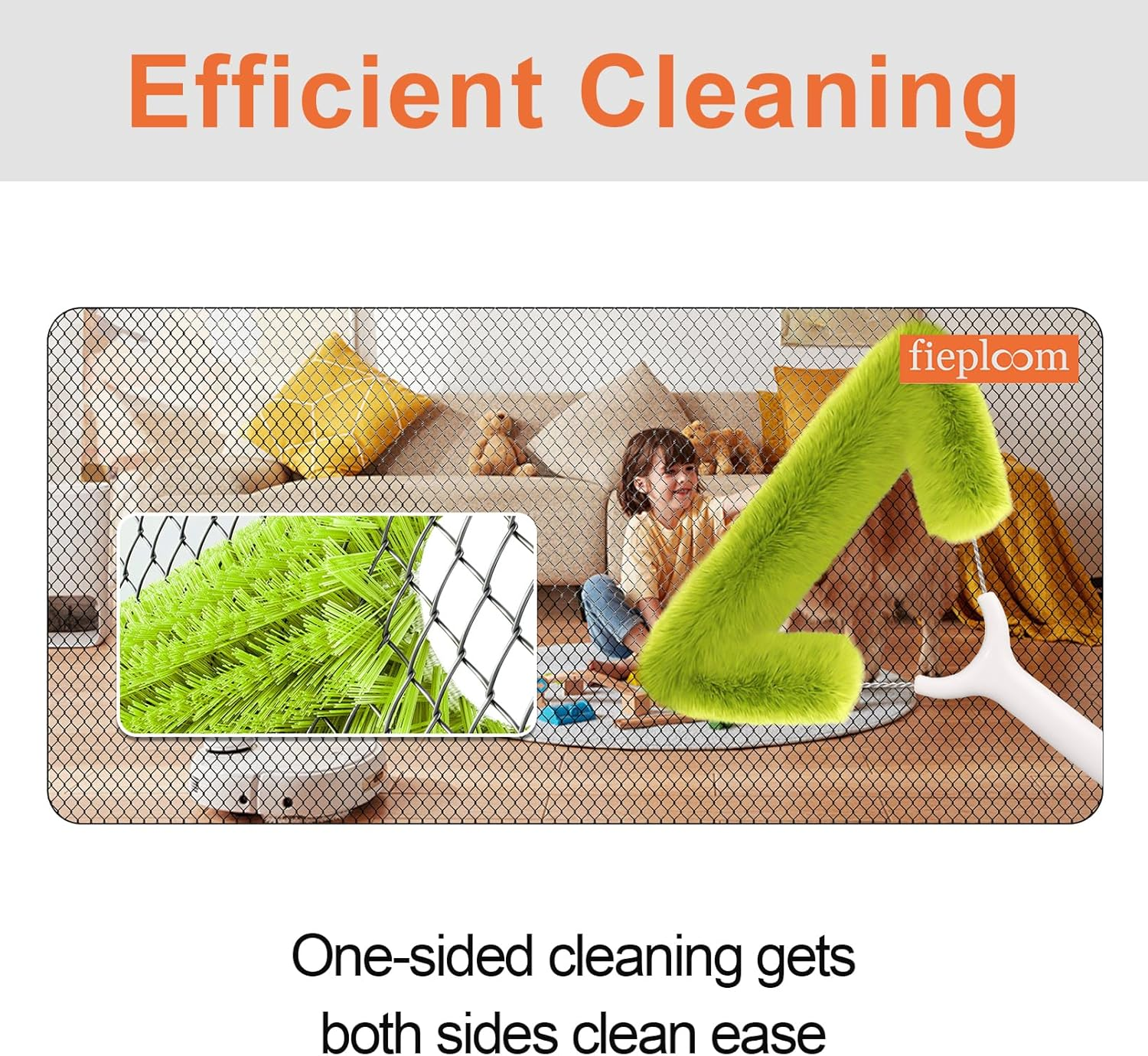 Window Screen Cleaning Brush with 62In Extension Pole, Innovative Fibre Mesh Screen Cleaner for Window Mesh, Patio Screens, Screen Doors, Pool Cage & Fence - Dry or Wet Use image number 6