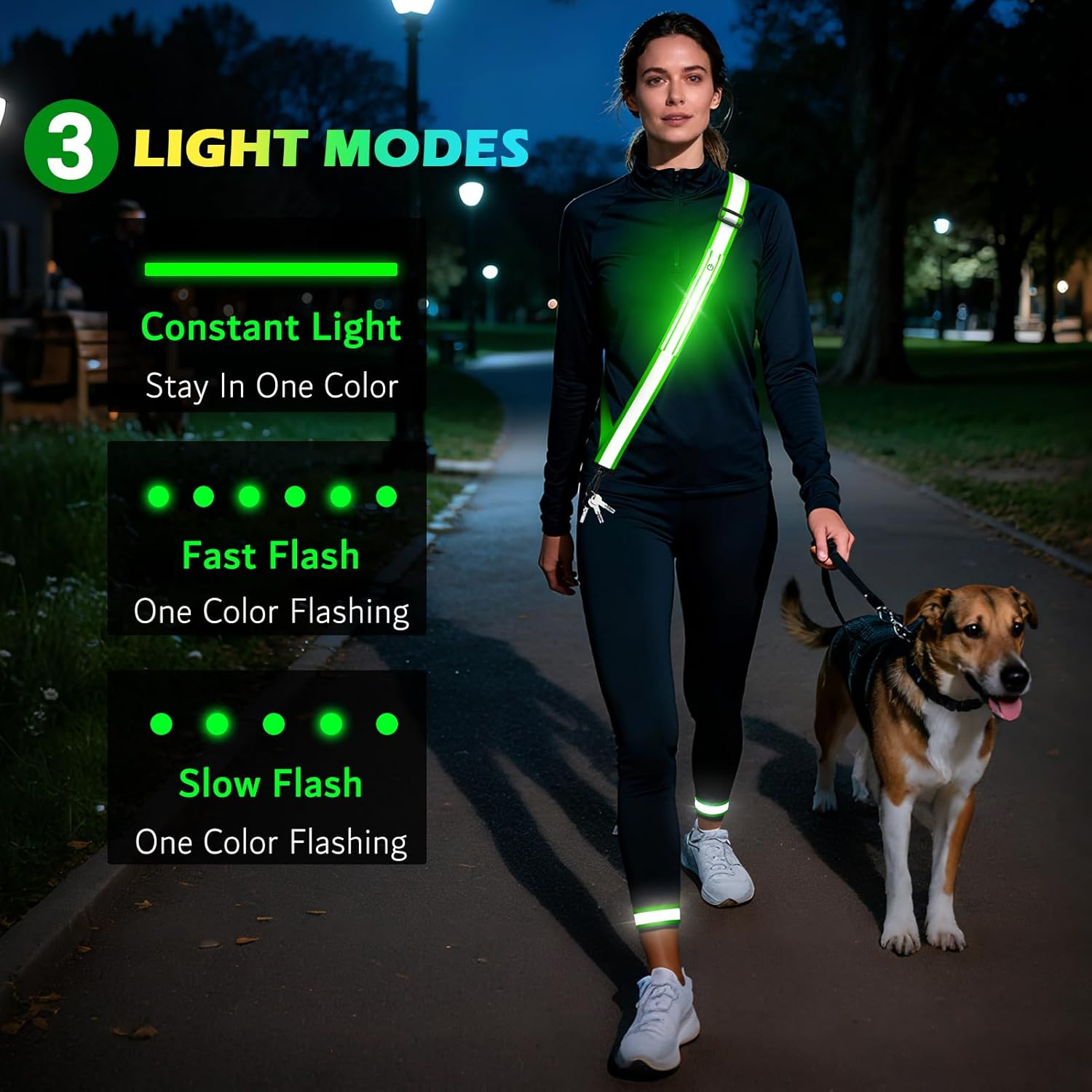 Fokia Kunbio LED Reflective Running Gear High Visibility Reflective Belt Sash with Armband for Walking at Night,Adjustable Running Safety Gear Light up Running Belt for Runners Walkers Men Women