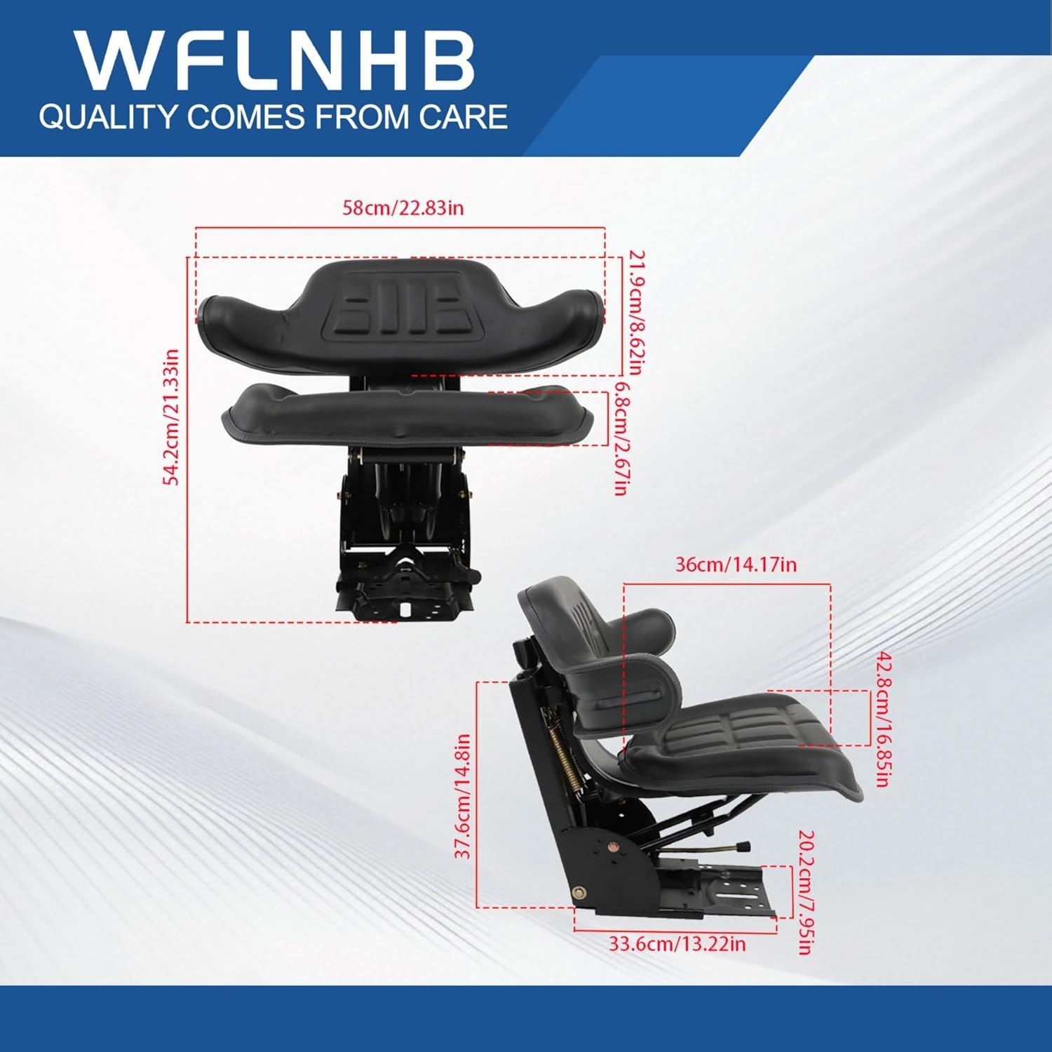 WFLNHB Tractor Cushioned Seat Black with Integrated Armrest Replacement for New Holland 3000 3010 3300 3330 3400 3600 3610 3900 3930 3910 4000 4100 4110 4330 4600 4610 5000 5100 5600 5610 5900 591