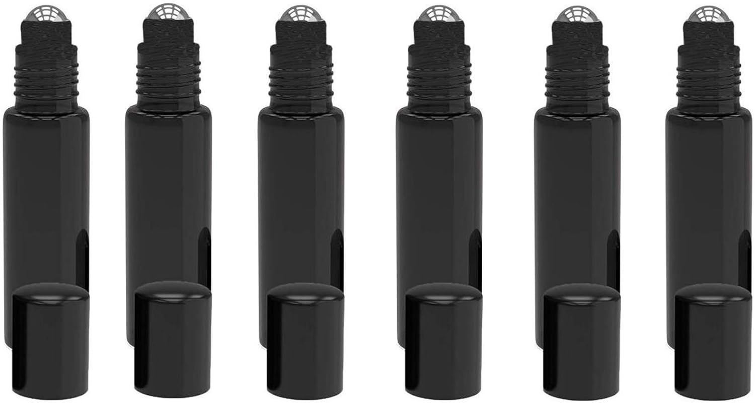 6PCS 5Ml Upscale Glass Roll-On Bottles with Lid and Stainless Steel Roller Ball Empty Refillable Essential Oil Perfume Liquids Roller Bottles Vial Portable Container Pot Jar (Black) image number 2