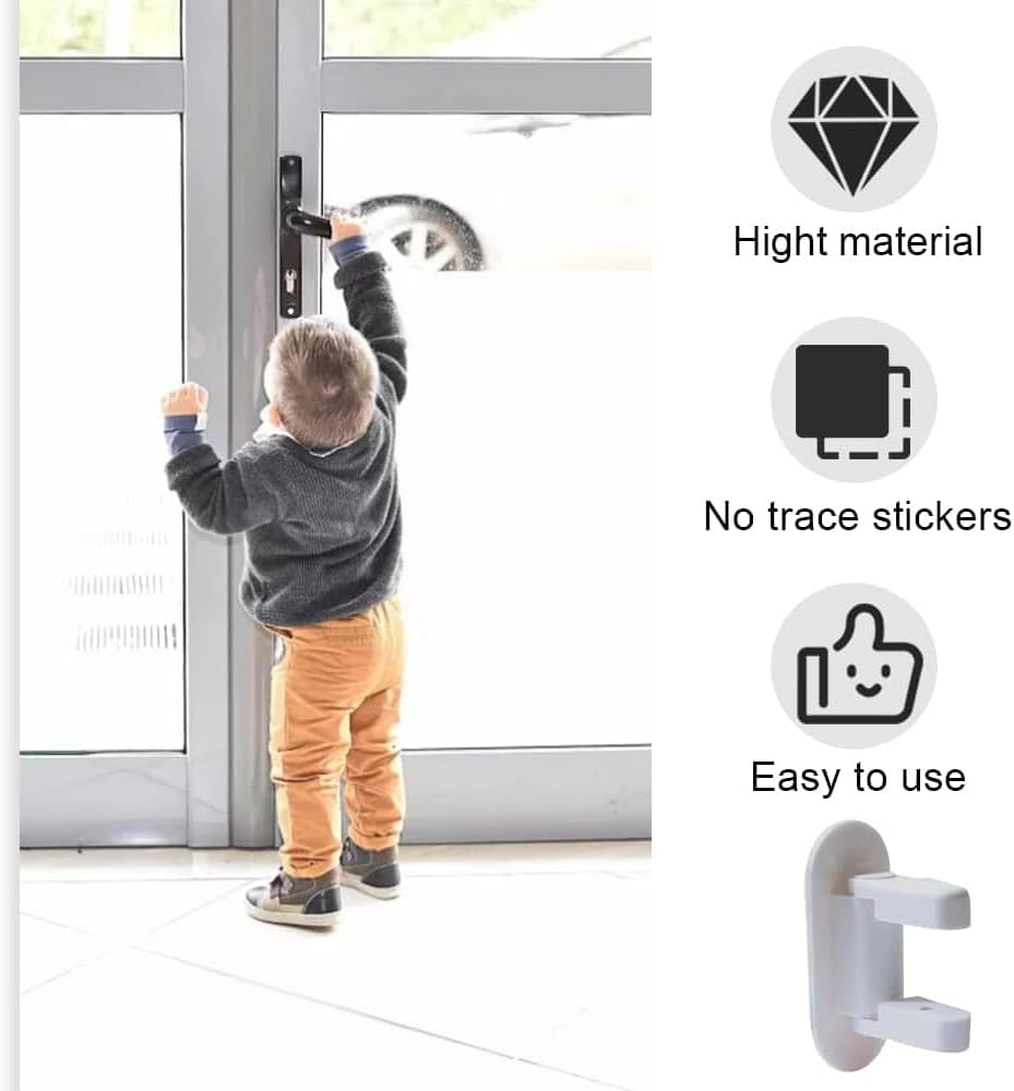 Ranqisys Door Lever Lock (2 Pack), Child Proof Safety Locks for Door Handles &ndash; Adhesive Installation, Easy to Use, Durable Baby Safety Lock, White