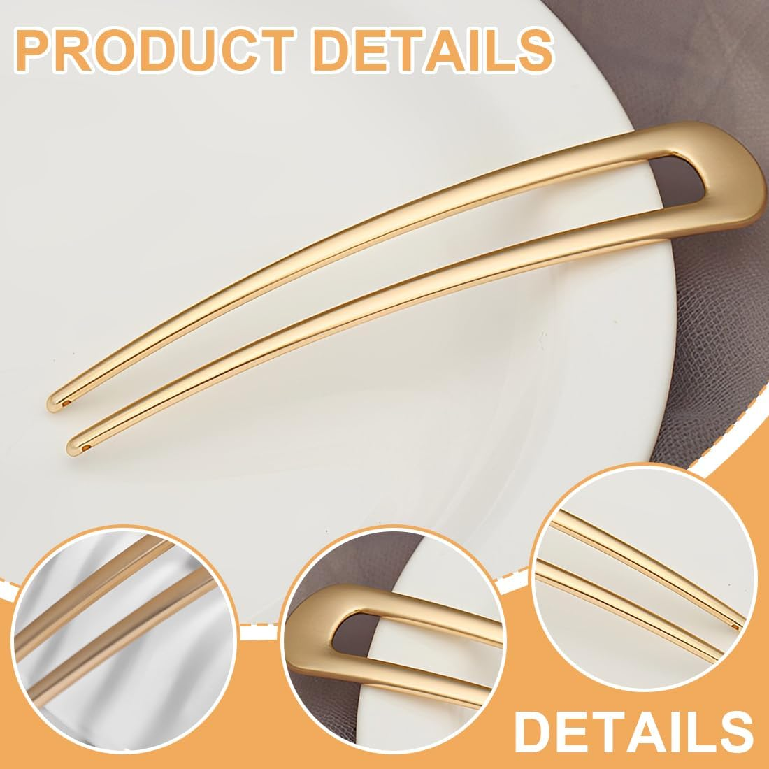 DLPRK Pack of 2 French Metal Hair Pins for Thick Hair, U Shaped Hair Pins Hair Sticks Hair Forks for All Hair Types of Women and Girls Styling Hair Accessories image number 3