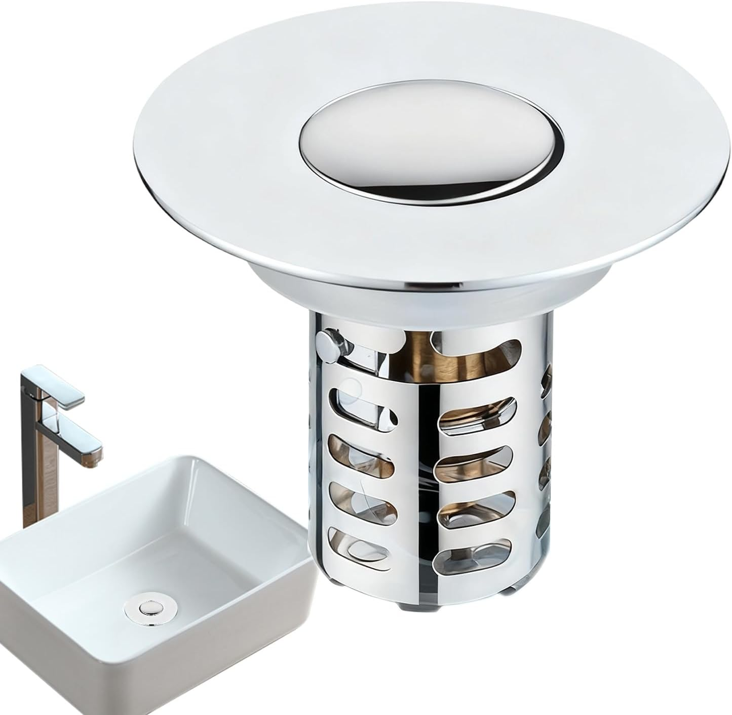 Bathroom Sink Drain Strainer,Stainless Steel Hair Catcher | Press Wash Basin Drain Unclogger | for Home Toilet Tub Bathtub Laundry Apartment Bar Indoor RV Balcony Basin