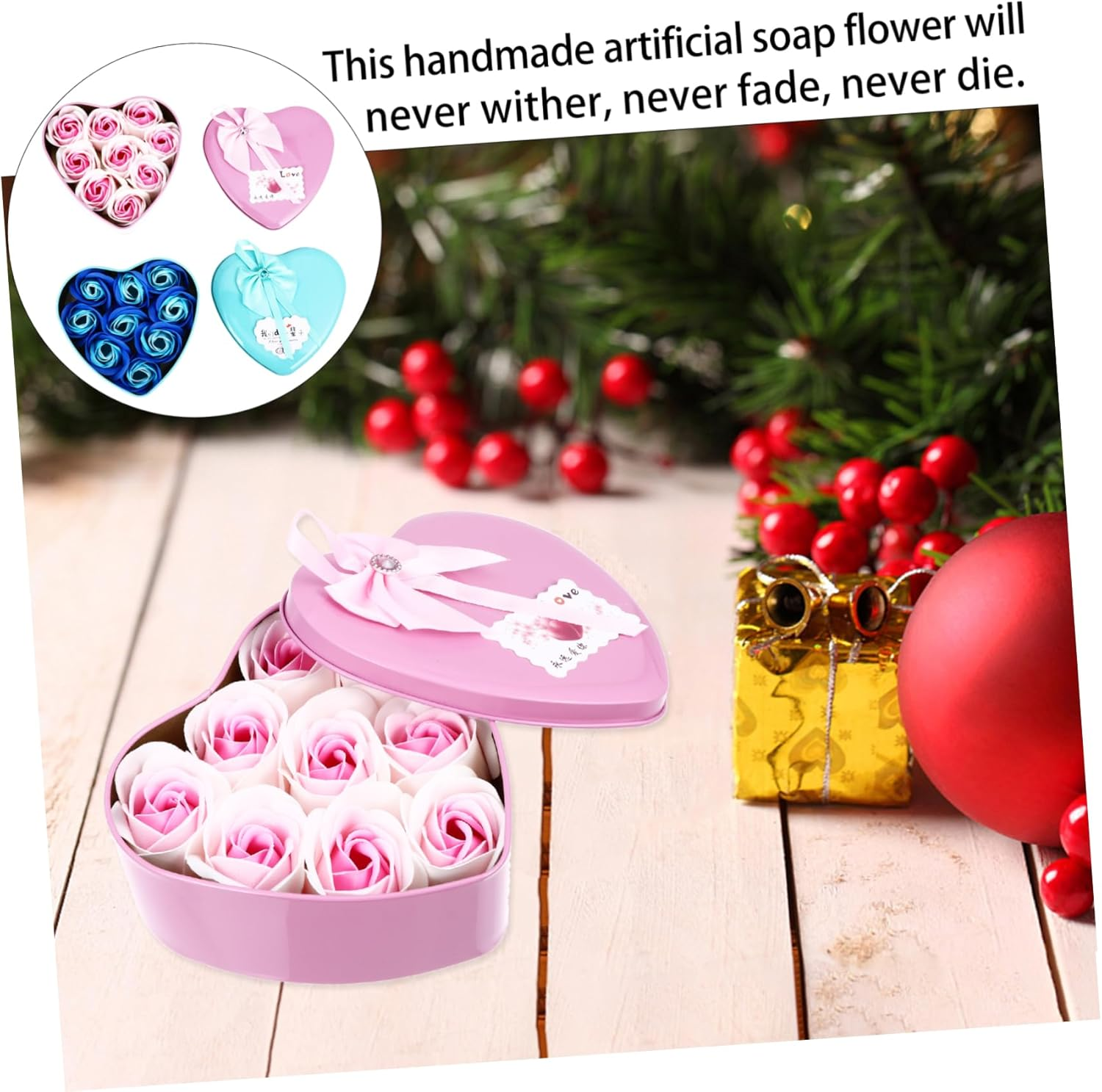 MERRYHAPY 2Pcs Heart-Shaped Soap Flower Box Floral Scented Soap for Special Occasions