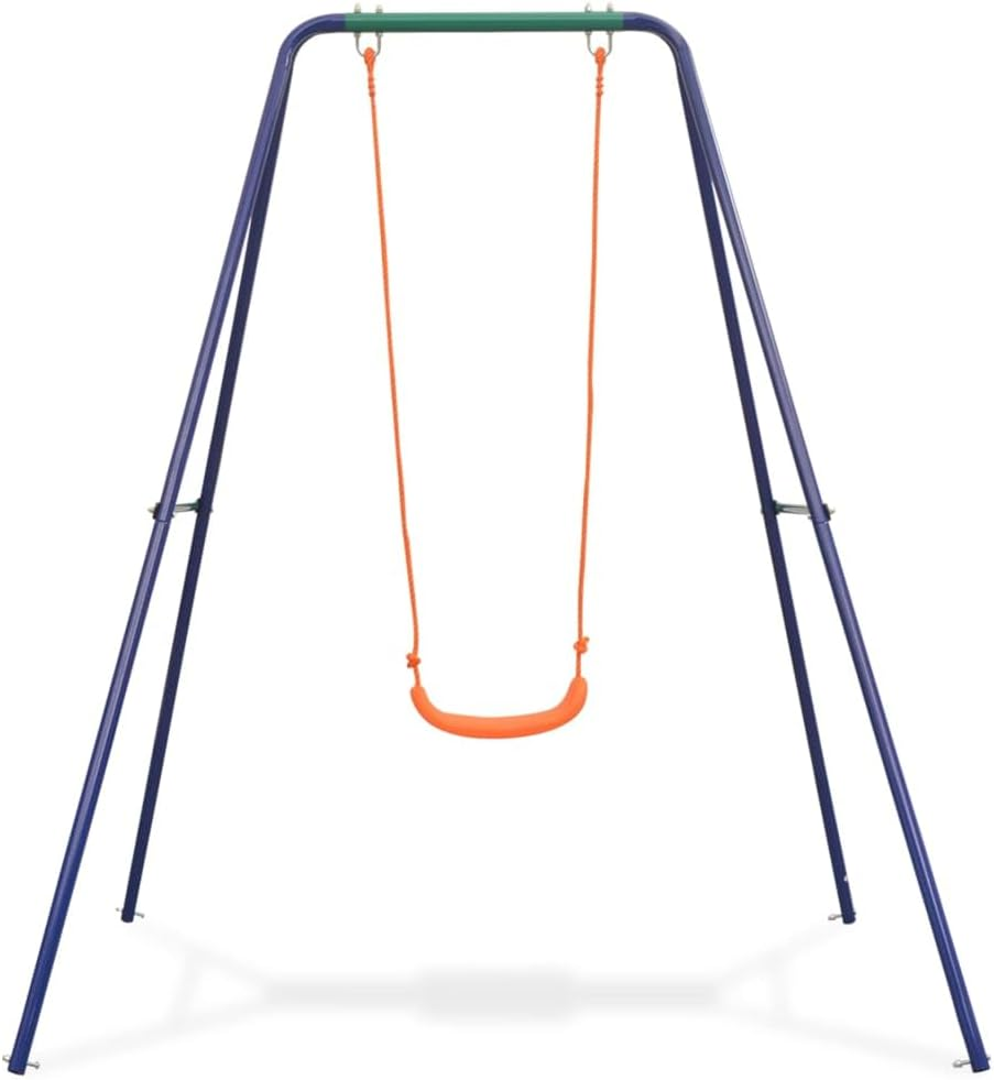 Vidaxl Outdoor Single Swing Set - Sturdy Steel Frame and Plastic Seat - Blue, Green, and Orange - Recommended for Kids 3-10 Years image number 2