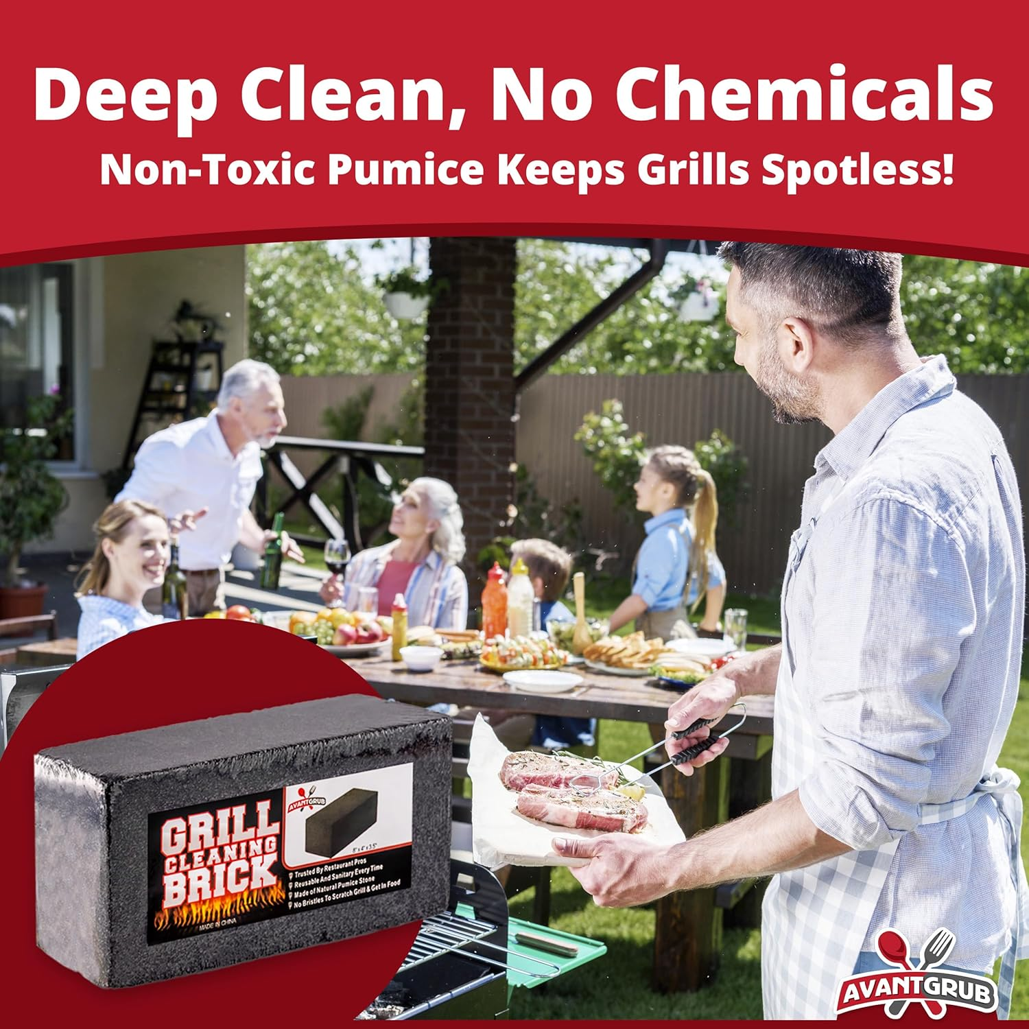 Commercial Grade Grill Cleaning Brick Bulk 4 Pack by Avant Grub. Pumice Stone Cleaner Tool Cleans and Sanitizes Restaurant Flat Top Grills or Griddles Effectively without Harsh Chemicals or Abrasives image number 5