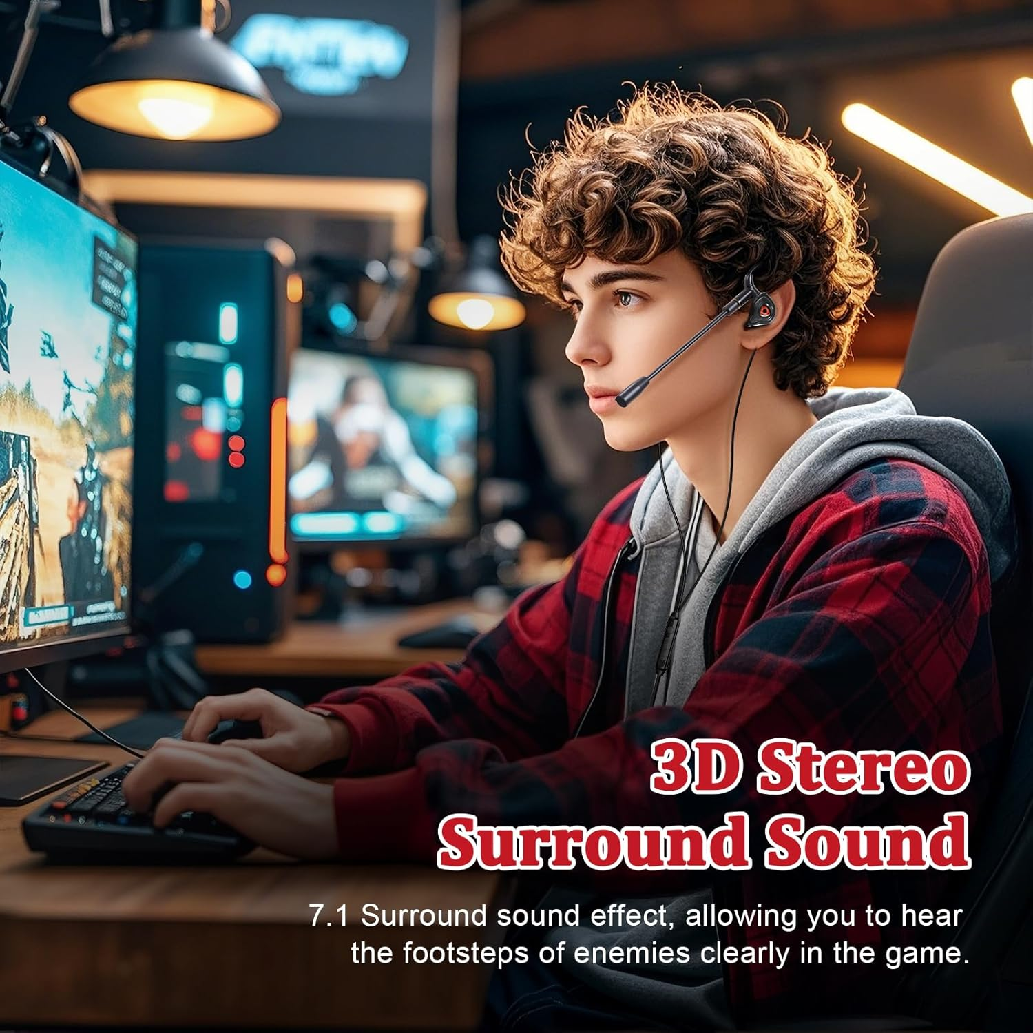 Gaming Earphones, 3.5Mm Wired Earbuds, Stereo Gaming Earbuds, PC Headset In-Ear Hearphones with Detachable Microphone & Volume Control for PC, Laptop, Phone image number 2