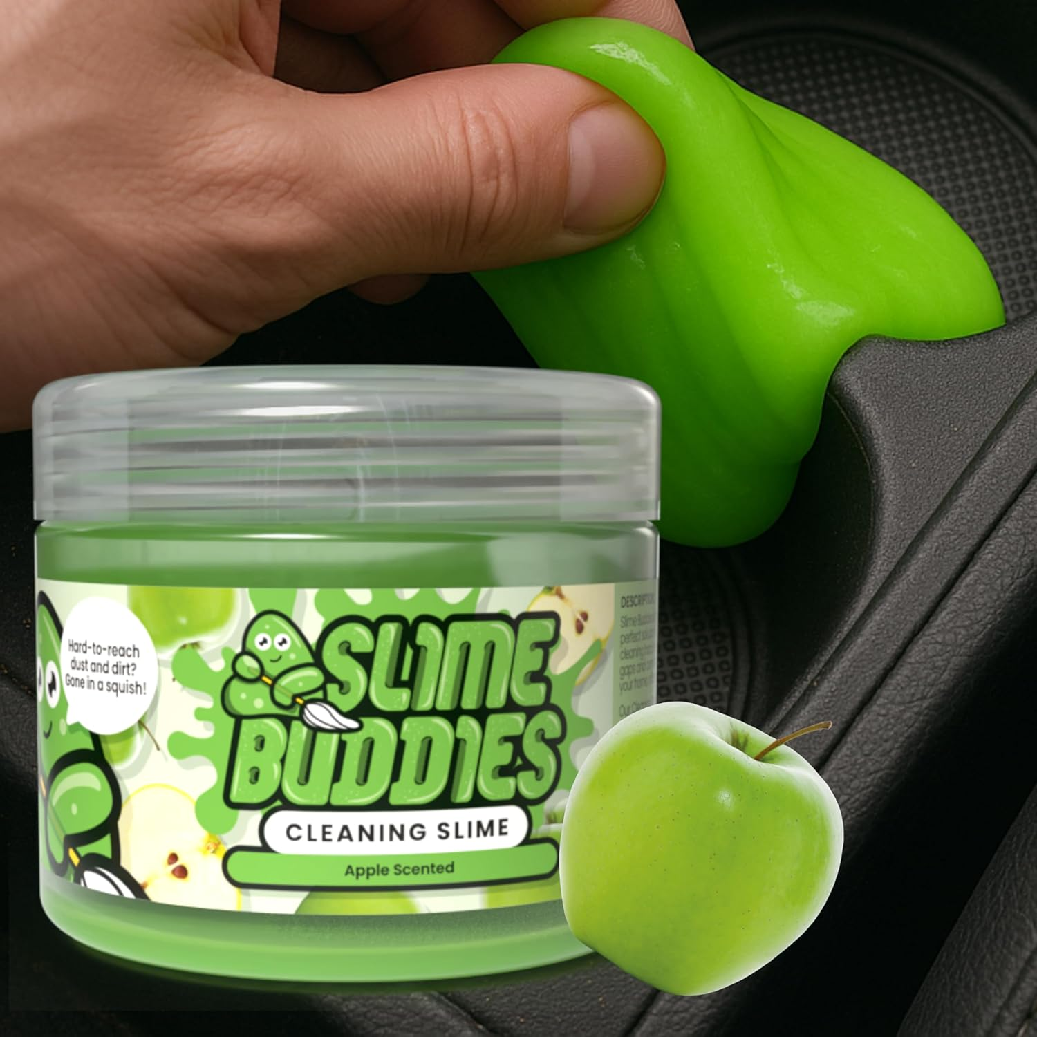 Slime Buddies Cleaning Putty Gel | Car Cleaning Gel for Air Vents & Interiors, Computer, Macbook & Laptop Keyboard Cleaner | Clean Hard to Reach Spaces | Surface Dust Cleaner | Apple Scent 160G