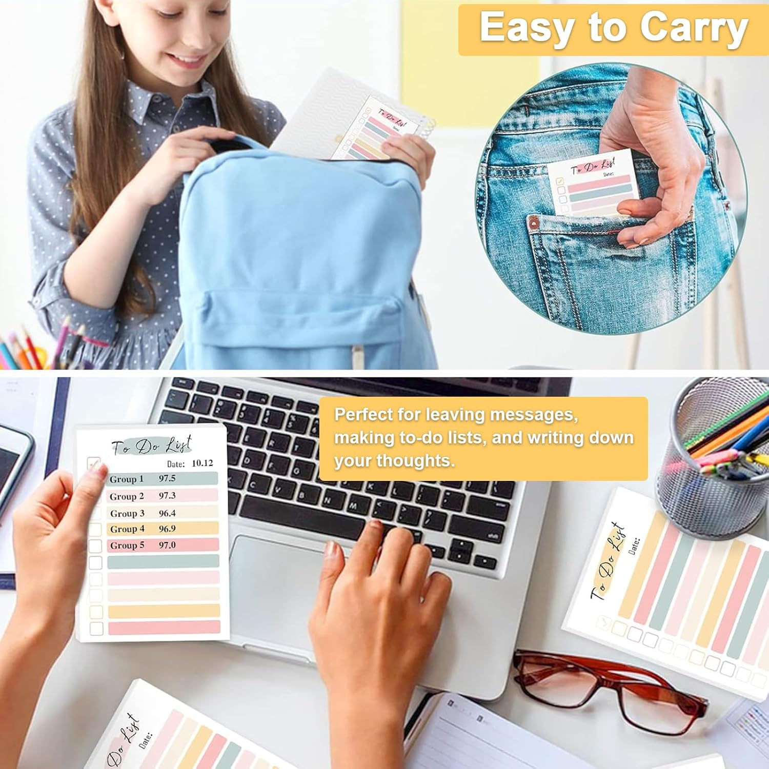 YQQZQ Do List Notepad,4 Packs 240 Sheets Colorful Design Daily Memo,Easy to Write and Read Do List Notes,Good Helper for Student Houseworker Secretary image number 4