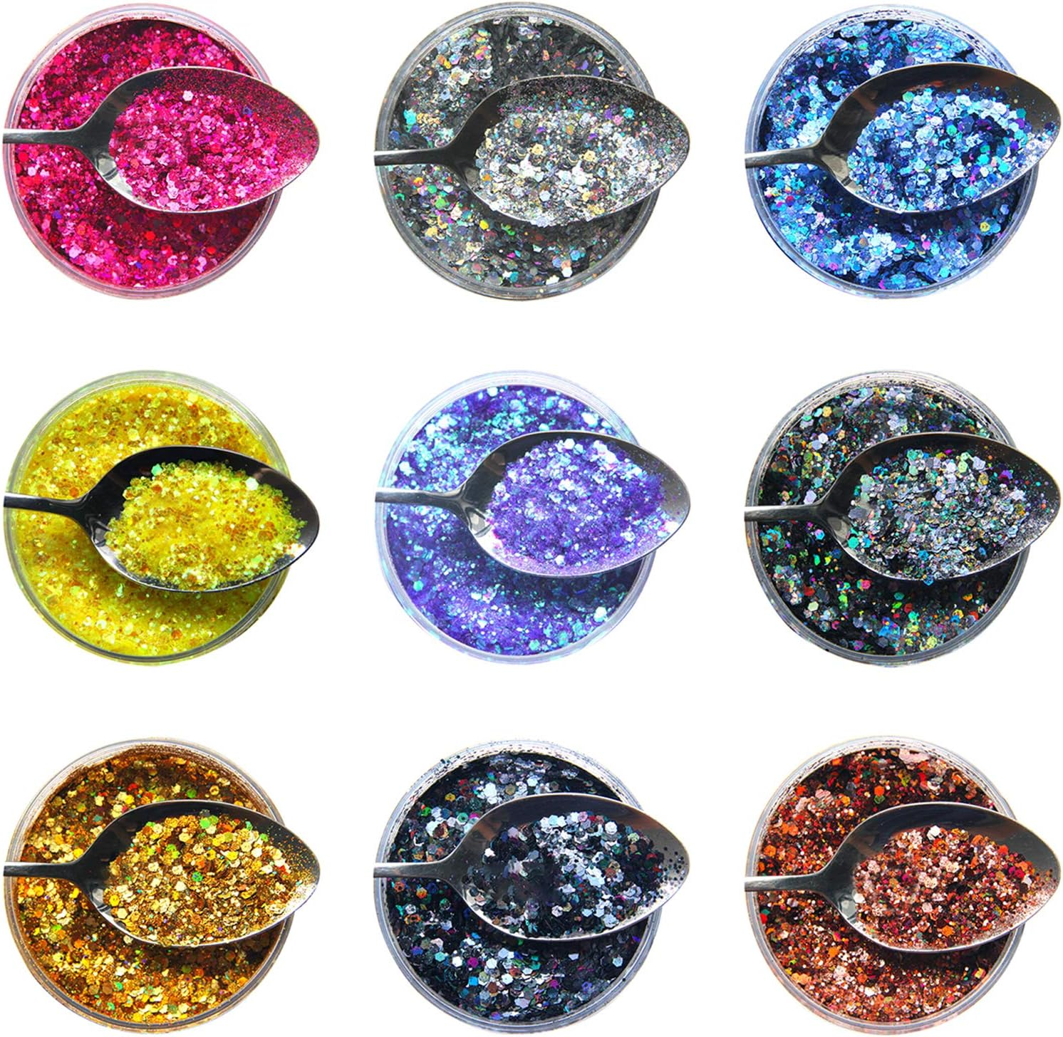 9 Packs High Gloss Halo Powder Nails Pigments Dust Ultra Thin Tips Mixed Paillette for Cosmetic Face image number 2