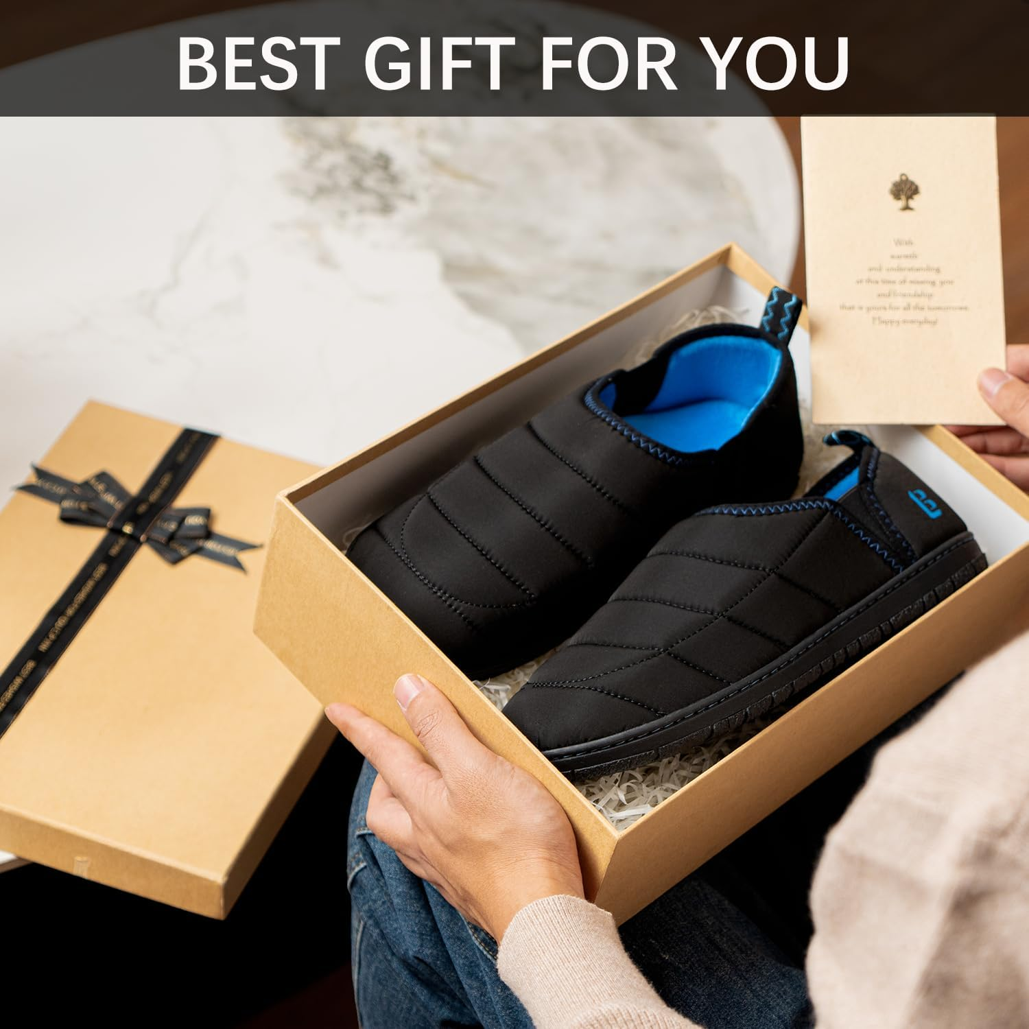 Longbay Men'S Outdoor Slippers Two Tone Warm Memory Foam Slip on Indoor House Shoes Bedroom Loafers image number 1