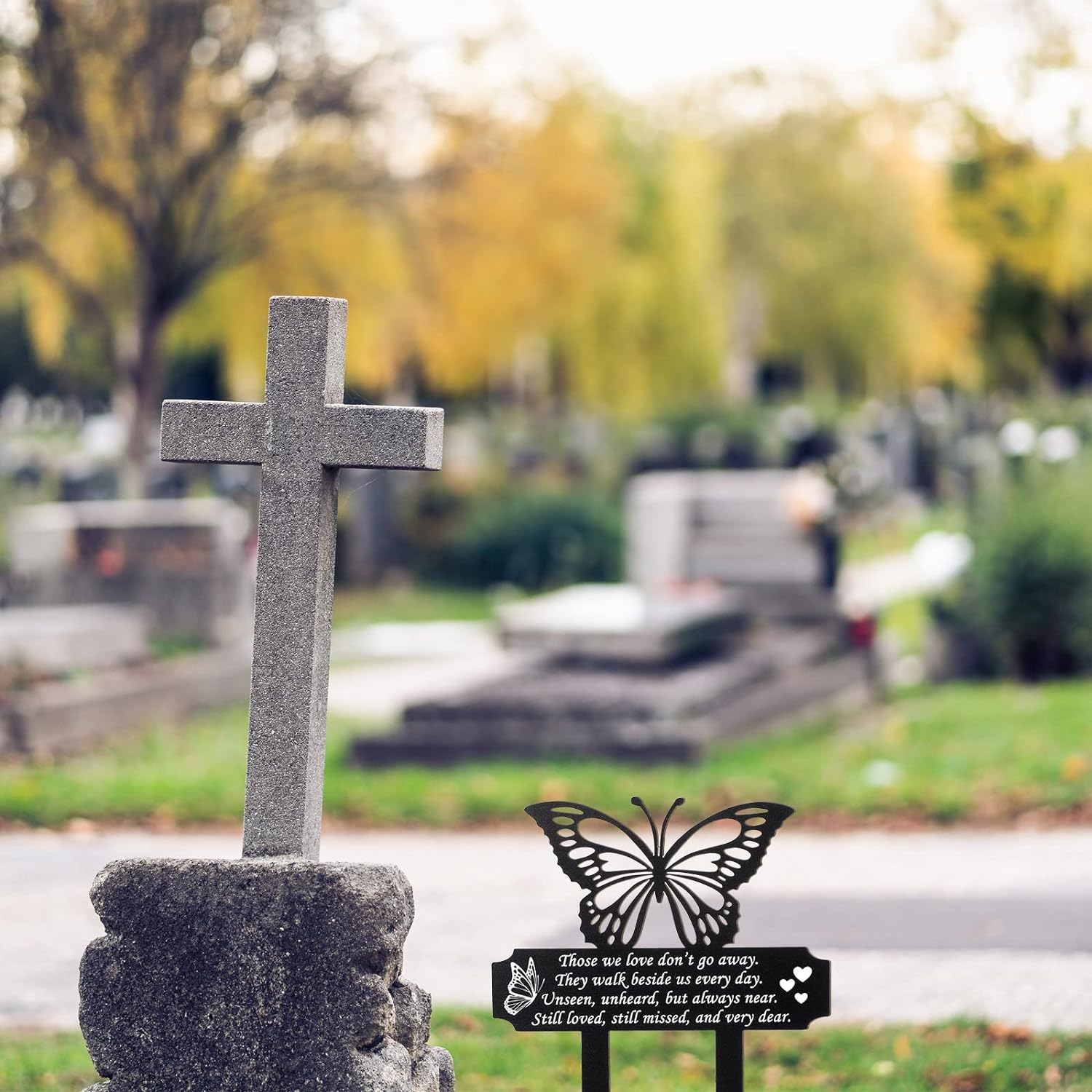 Buryeah Cemetery Decorations for Grave Butterfly Memorial Grave Markers Plaque Stake Metal Memorial Sympathy Cemetery Garden Stake Decoration for Outdoors Yard(Small) image number 4